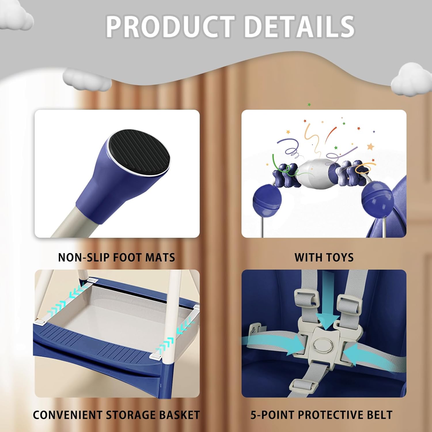 CLICKFUSION 3-in-1 Babyhochstuhl, Kinderstuhl Klappbar Baby Hochstuhl ab 6 Monate, Umwandelbarer Ess- und Spielhochstuhl mit Doppellagigem Essteller und Spielzeugregal