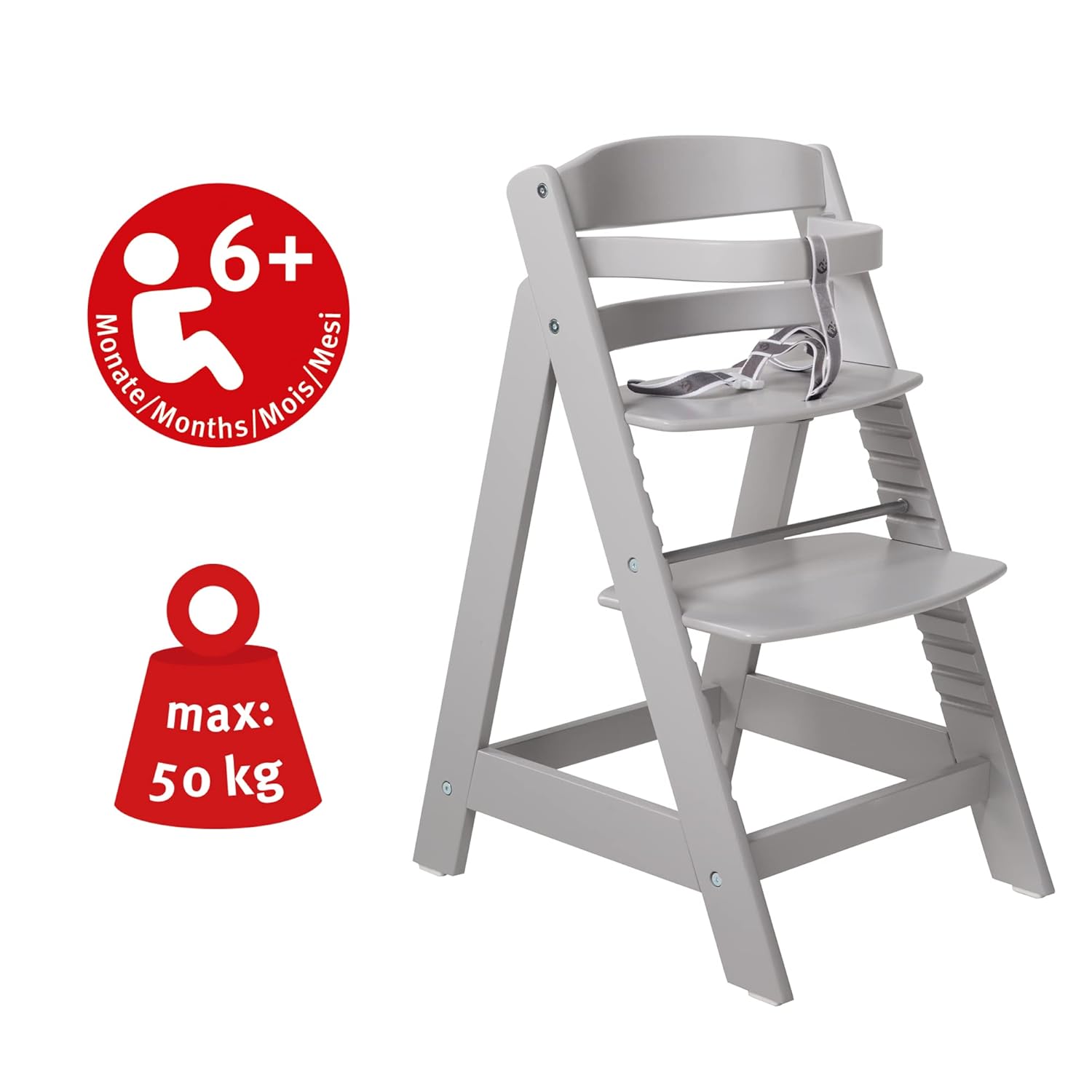 CLICKFUSION Treppenhochstuhl Sit Up III - Mitwachsender Baby Hochstuhl - ab 6 Monaten - Kinderhochstuhl aus Holz taupe - Stuhl bis 50 kg belastbar, 1 Stück (1er Pack)