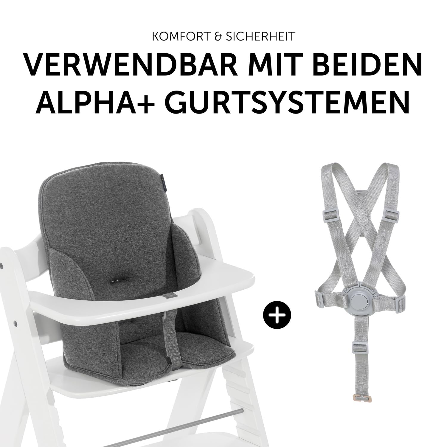 CLICKFUSION Sitzverkleinerer Kissen Alpha Cosy Kompatibel mit Alpha+, Beta+ & Arketa Holzhochstuhl für Babys 6-36 Monate Hochstuhl Sitzkissen mit hoher Rückenlehne & Stabilen Seiten (Jersey Charcoal)