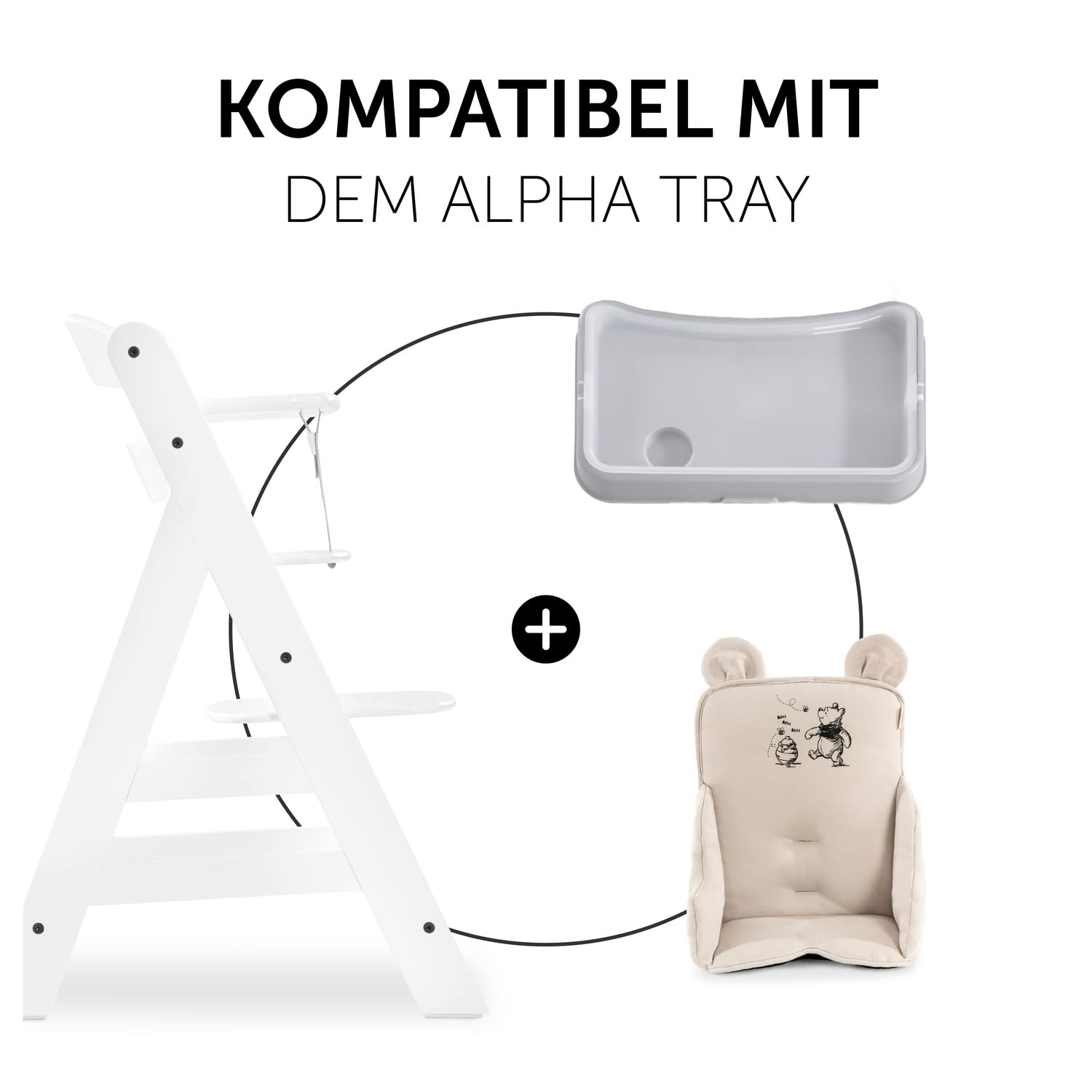 CLICKFUSION Sitzverkleinerer Kissen Alpha Cosy Kompatibel mit Alpha+ Beta+ & Arketa Hochstuhl Babys 6-36 Monate Hochstuhl Sitzkissen mit hoher Rückenlehne & Stabilen Seiten (Disney Winnie the Pooh Beige)