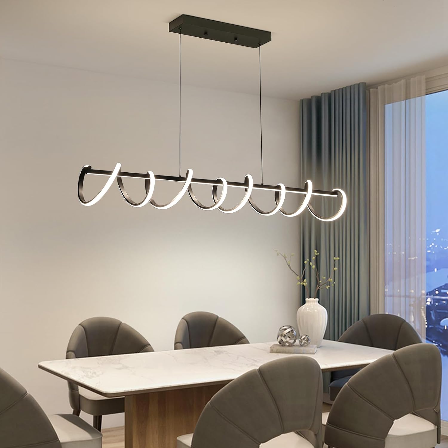 CLICKFUSION 120cm Spirale Hängelampe, Kreative LED Pendelleuchte, Esszimmerlampe Dimmbar 10% - 100% Helligkeit, 3000k/4500k/6000k Lineare Kronleuchter, Höhe 150cm Einstellbar Für Esszimmer, Wohnzimmer [Energieklasse E]