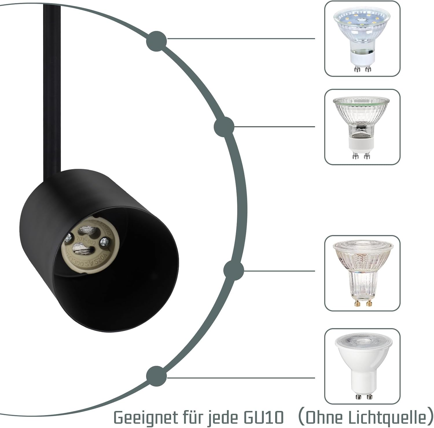 CLICKFUSION Deckenstrahler 4 Flammig Deckenlampe Schwarz - Schwenkbar Deckenleuchte LED GU10 Küchenlampe 350° Deckenspots Flurlampe Strahler für Küche Flur Schlafzimmer Wohnzimmer (ohne Leuchtmittel)