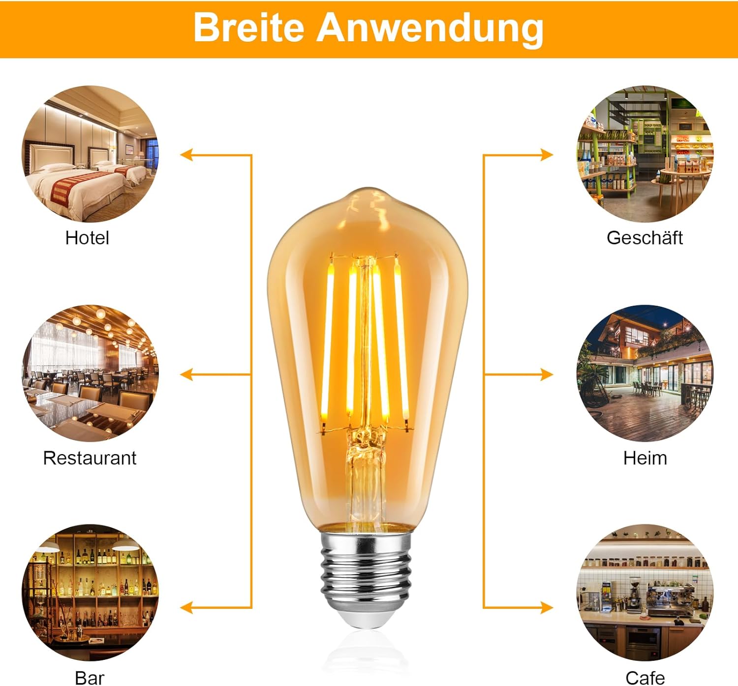 CLICKFUSION Edison LED Vintage Glühbirne, E27 ST58 Warmweiß(2500K), 700 Lumen, 6W (ersetzt 60W) Ideal für Nostalgie und Retro Beleuchtung im Haus Café Bar- 5 Stück