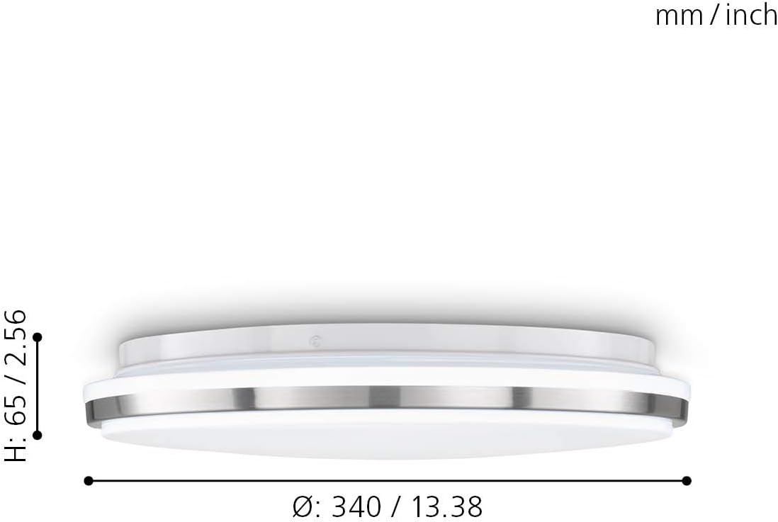 CLICKFUSION LED ceiling light Marunella, wall lamp Ø 34 cm in steps dimmable, ceiling lamp modern made of steel in nickel matt and plastic white, living room lamp neutral white [Energy Class F]