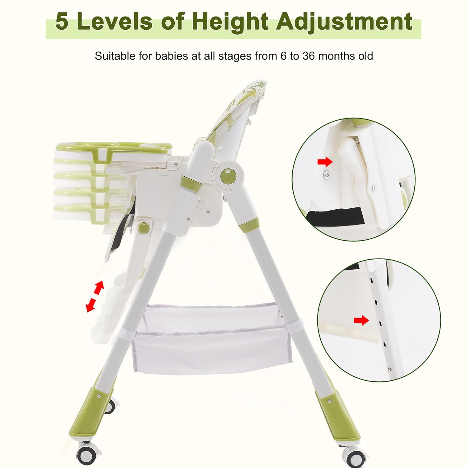 CLICKFUSION Hochstuhl Baby Klappbar, Kinderhochstuhl mit Fußstütze, Rädern, Verstellbare Höhe und Rückenlehne, Vielseitiger Hochstuhl Baby ab Geburt