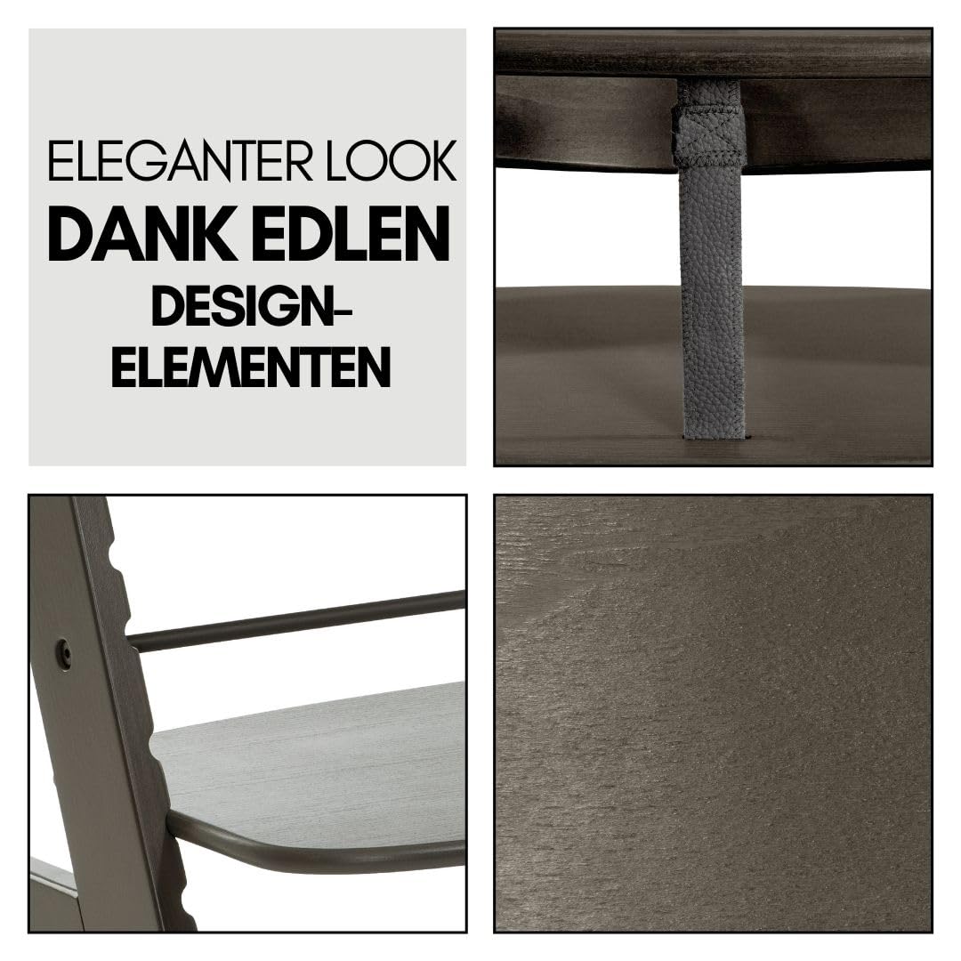 CLICKFUSION Hochstuhl Alpha Plus inkl. Sitzkissen und 2x Babyteller Silikon - Mitwachsender Babystuhl aus Holz, Kinderhochstuhl ab 6 Monate, verstellbar - Charcoal Nordic Grey