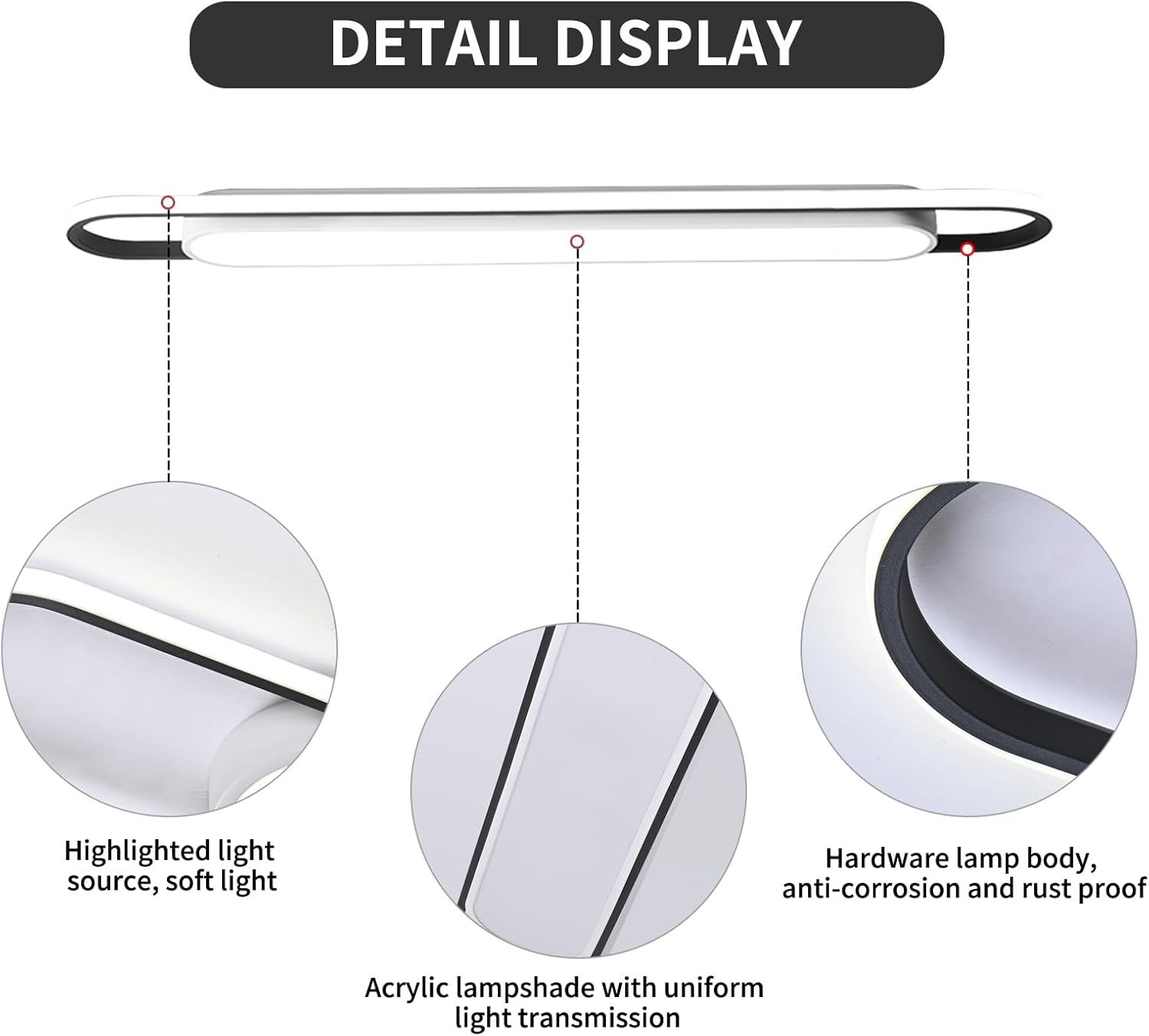 CLICKFUSION Modern Hallway Ceiling Lights, 6000K Acrylic Linear Ceiling Lamp, 4ft Metal LED Ceiling Light Fixture, Kitchen Dining Living Room Cloakroom Lighting (62W/122CM) [Energy Class B]