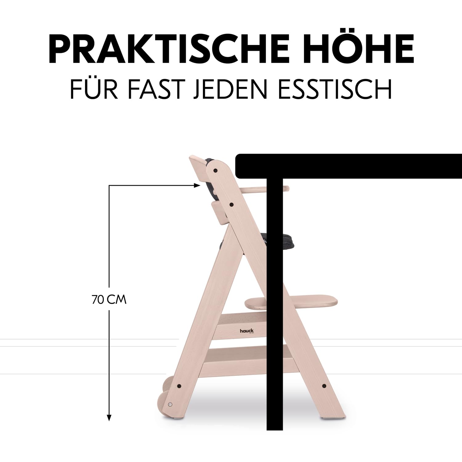 CLICKFUSION Kinder Hochstuhl Beta+, Mitwachsender Holz Babystuhl (FSC® zertifiziert), Kinderhochstuhl ab 6 Monate mit Sitzkissen, Holz Essbrett und Schutzbügel, 5-Punkt-Gurt und Schrittgurt (Whitewashed)