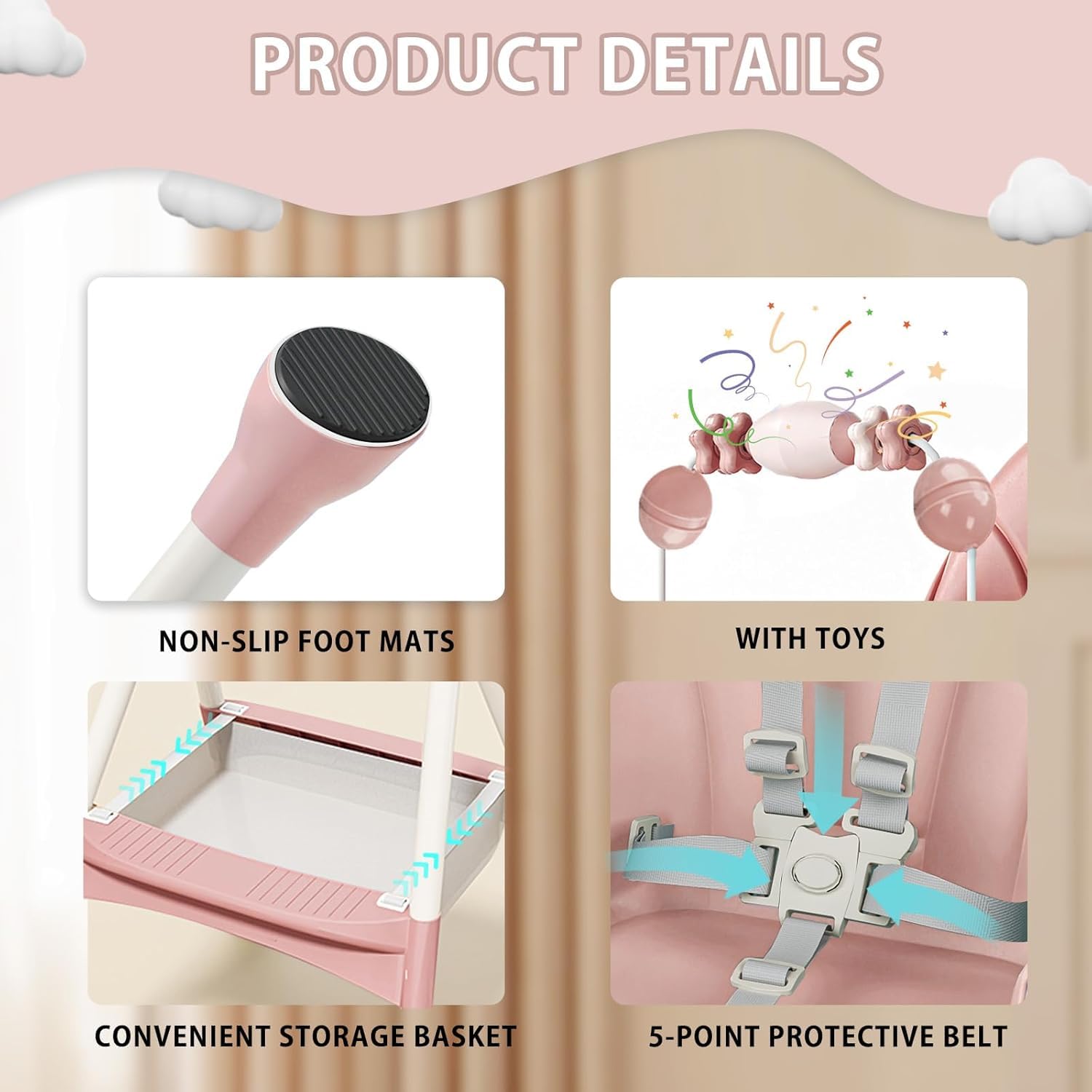 CLICKFUSION 3-in-1 Babyhochstuhl, Kinderstuhl Klappbar Baby Hochstuhl ab 6 Monate, Umwandelbarer Ess- und Spielhochstuhl mit Doppellagigem Essteller und Spielzeugregal