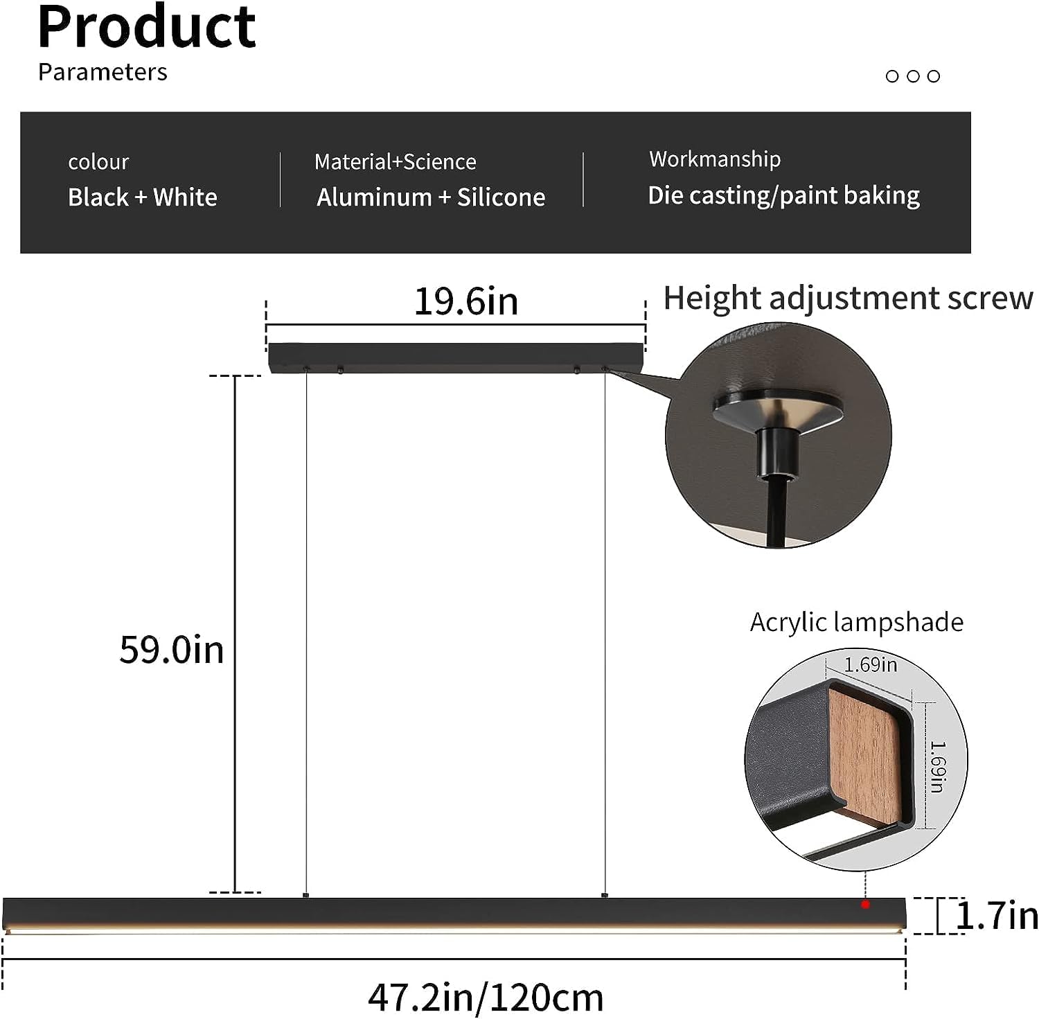 CLICKFUSION LED Pendant Lamp, Linear Pendant Lights, 35 W, 120 cm, Modern, Dimmable with Remote Control, Dining Table Pendant Light, Hanging Height Adjustable 1-150 cm, Kitchen Pendant Light, for Office, [Energy Class E]