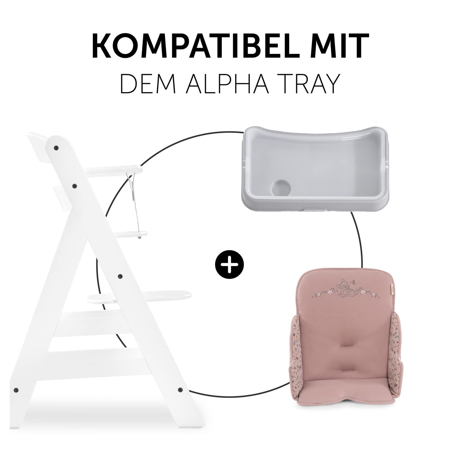 CLICKFUSION Sitzverkleinerer Kissen Alpha Cosy Kompatibel mit Alpha+, Beta+ & Arketa Holzhochstuhl für Babys 6-36 Monate Hochstuhl Sitzkissen mit hoher Rückenlehne & Stabilen Seiten (Disney Bambi Rose)