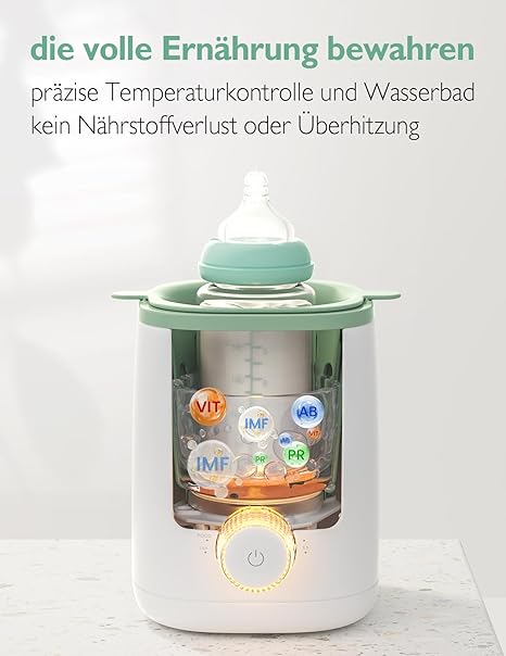 CLICKFUSION Nutri Baby Flaschenwärmer mit präziser Temperaturregelung & Nachtlicht, 9-in-1-Flaschenwärmer mit Schnellheizung, automatischem Abschalten und universeller Flaschenkompatibilität
