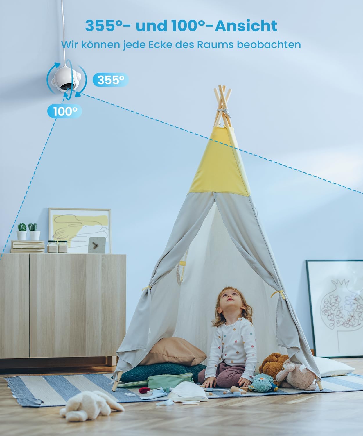 CLICKFUSION Babymonitor mit Kamera 2,5 K/4MP, 5,5 Zoll WLAN-Videobabymonitor (kompatibel mit 2,4 GHz und 5 GHz), PTZ 360°, intelligentes Nachtlicht, automatische Verfolgung, Weinen/Bewegungsalarm, mobile App