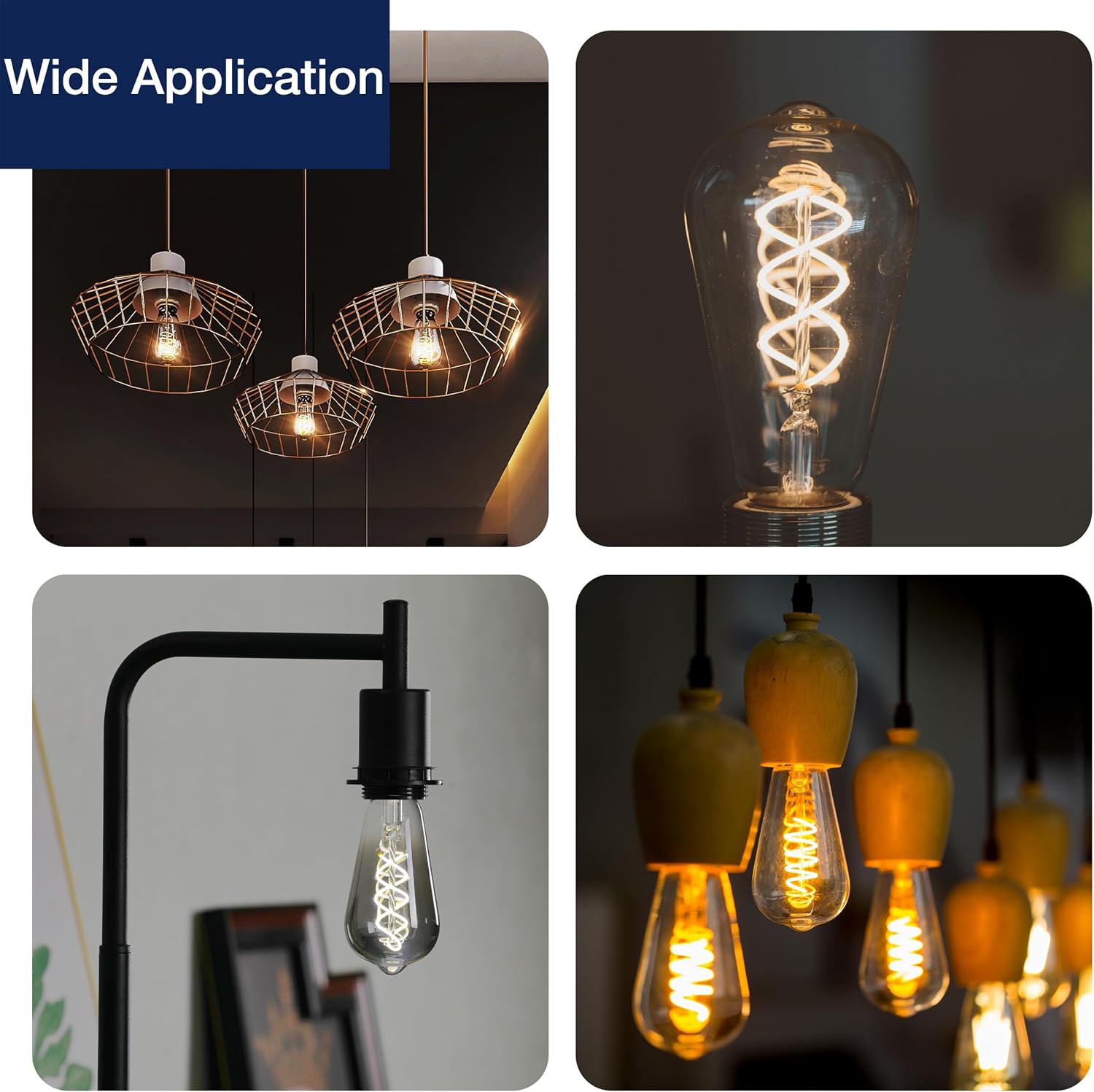 CLICKFUSION Edison Vintage Glühbirne E27, ST58 Retro LED Spiral Filament Lampen, 4W(Ersetzt 40W), 2200K Warmweiß, nicht dimmbar, CRI90, Klar Glas, 4 Stück