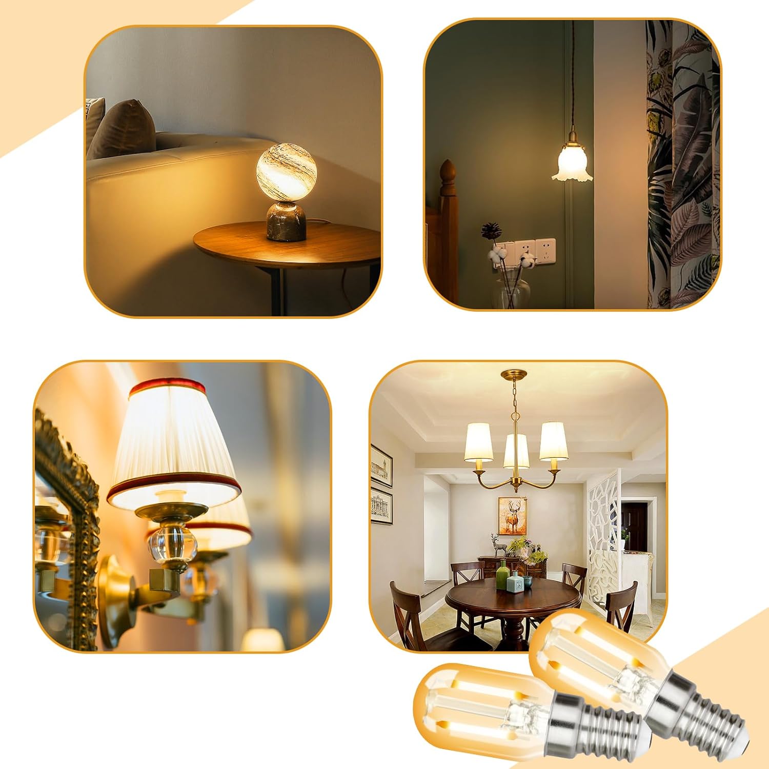 CLICKFUSION 2er pack E14 LED Warmweiss Glühbirne - T22 Vintage LED Lampen 2W Retro Edison Sockel Birne 2700K Warmweiß Leuchtmittel Energiesparlampe E14-Fassung Kühlschranklampe Nicht Dimmbar Light Bulb