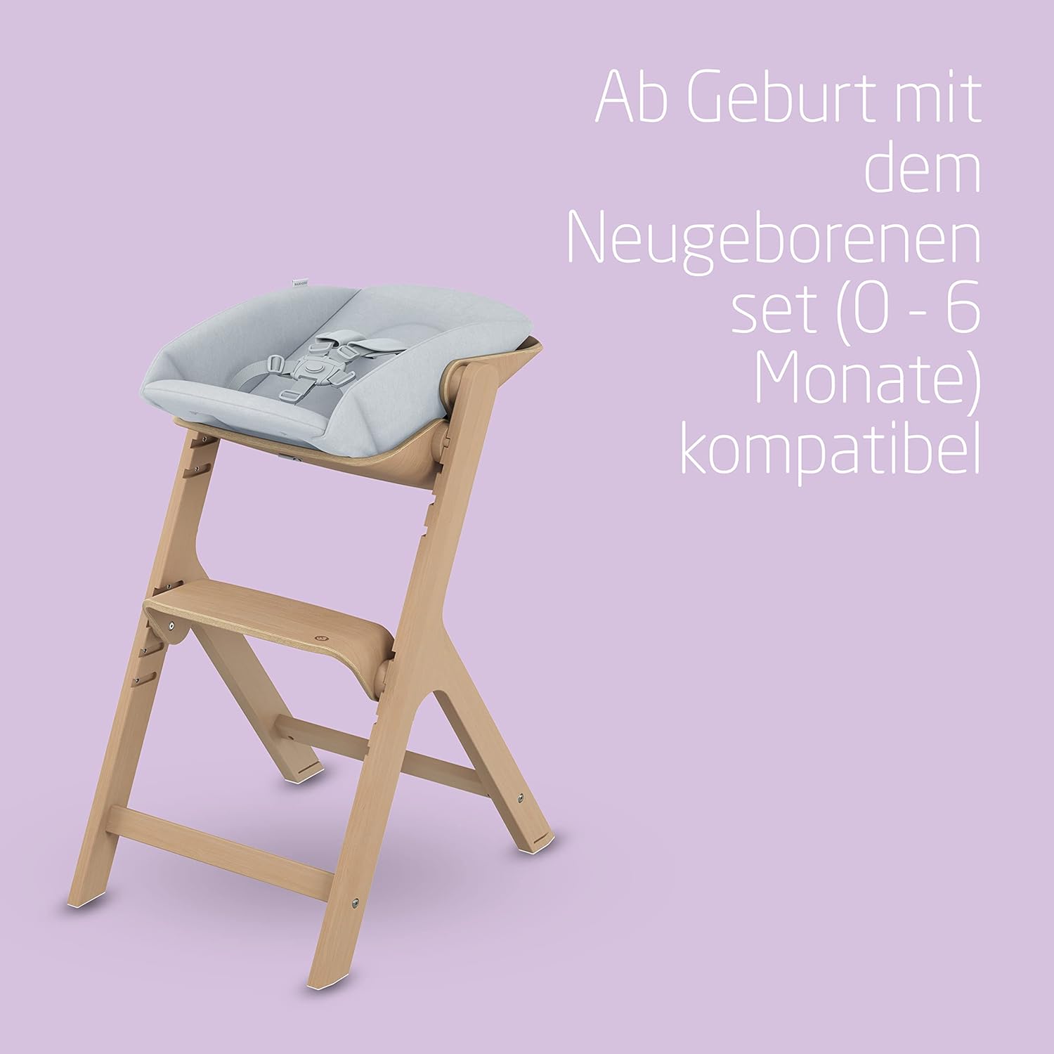 CLICKFUSION Nesta, Hochstuhl ab Baby, Hochstuhl aus Holz, nach hinten verstellbarer Hochstuhl, wächst mit Ihnen bis zu 99 Jahren, Natural Wood