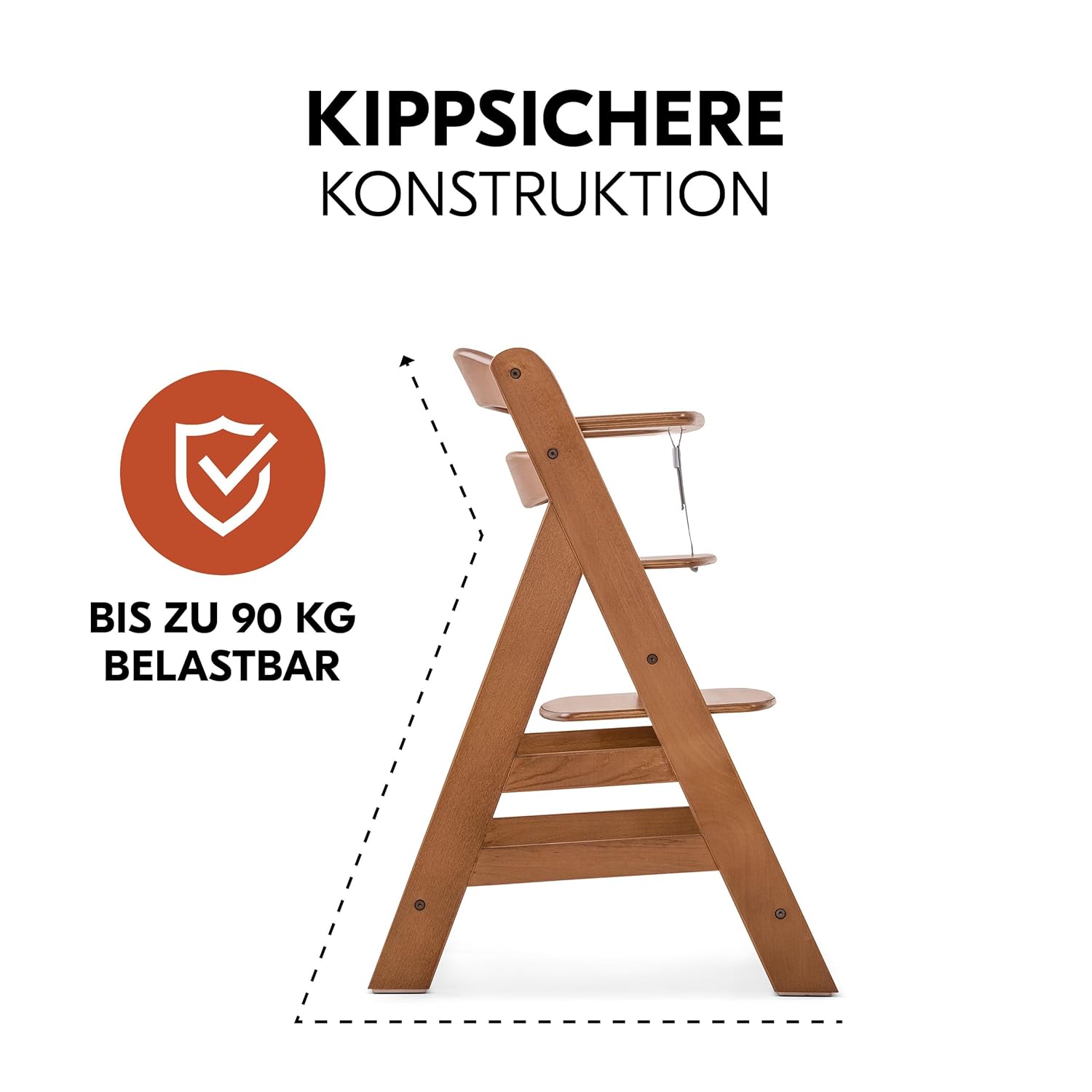 CLICKFUSION Alpha Plus Newborn Set mit Premium Bouncer Light Grey - Baby Holz Hochstuhl ab Geburt mit Liegefunktion - extra flacher Aufsatz für Neugeborene & Baumwoll Sitzpolster - Walnut