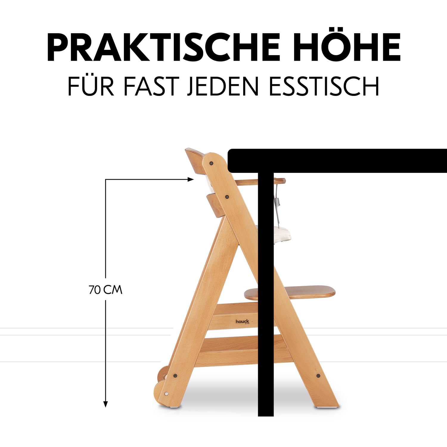 CLICKFUSION Kinder Hochstuhl Beta+, Mitwachsender Holz Babystuhl (FSC zertifiziert), Kinderhochstuhl ab 6 Monate mit Sitzkissen, Holz Essbrett und Schutzbügel, 5-Punkt-Gurt und Schrittgurt (Natural)