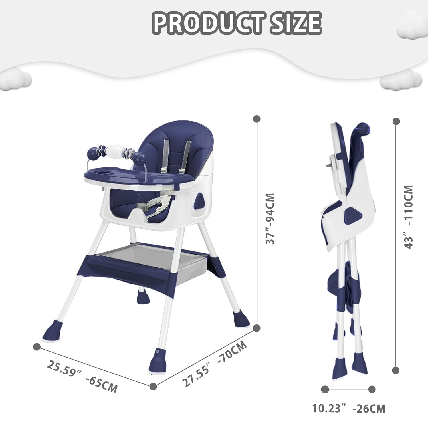 CLICKFUSION 3-in-1 Babyhochstuhl, Kinderstuhl Klappbar Baby Hochstuhl ab 6 Monate, Umwandelbarer Ess- und Spielhochstuhl mit Doppellagigem Essteller und Spielzeugregal