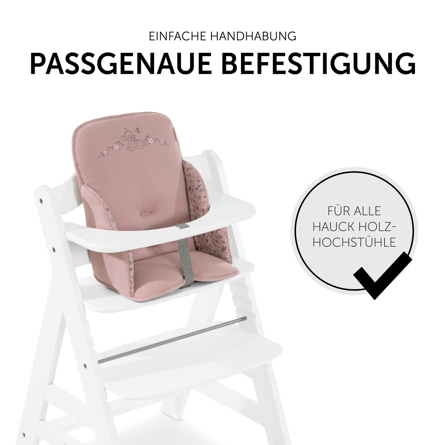 CLICKFUSION Sitzverkleinerer Kissen Alpha Cosy Kompatibel mit Alpha+, Beta+ & Arketa Holzhochstuhl für Babys 6-36 Monate Hochstuhl Sitzkissen mit hoher Rückenlehne & Stabilen Seiten (Disney Bambi Rose)
