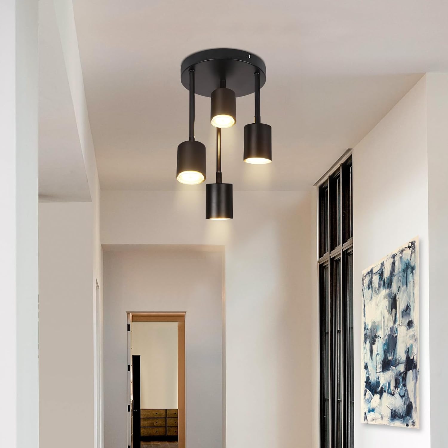 CLICKFUSION Deckenstrahler 4 Flammig Deckenlampe Schwarz - Schwenkbar Deckenleuchte LED GU10 Küchenlampe 350° Deckenspots Flurlampe Strahler für Küche Flur Schlafzimmer Wohnzimmer (ohne Leuchtmittel)