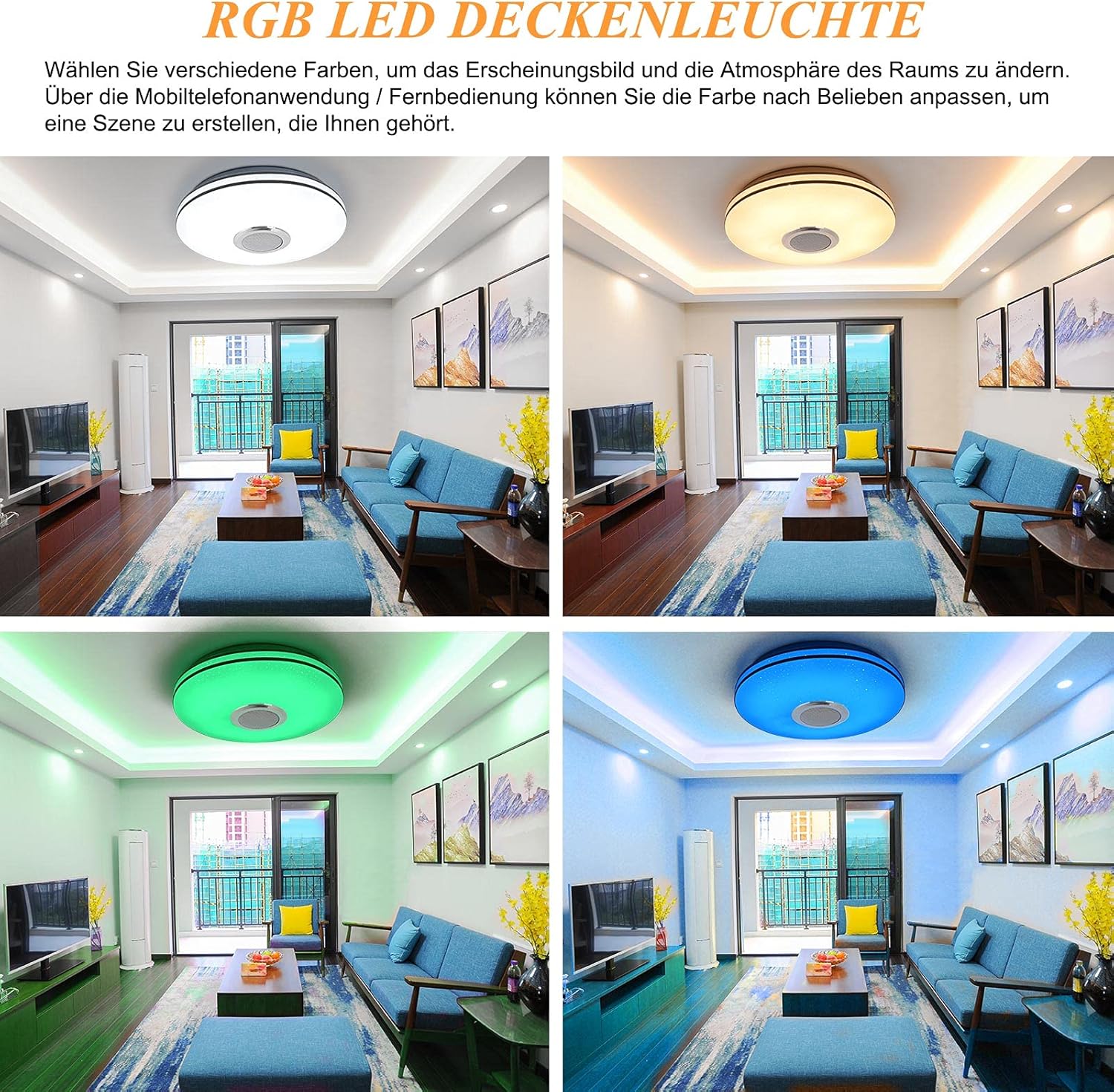 CLICKFUSION 36 W LED Ceiling Light Dimmable with Bluetooth Speaker, Remote Control and App Control, LED Ceiling Light with RGB Colour Changing, Music for Bedroom, Children's Room, Living Room [Energy Class D]