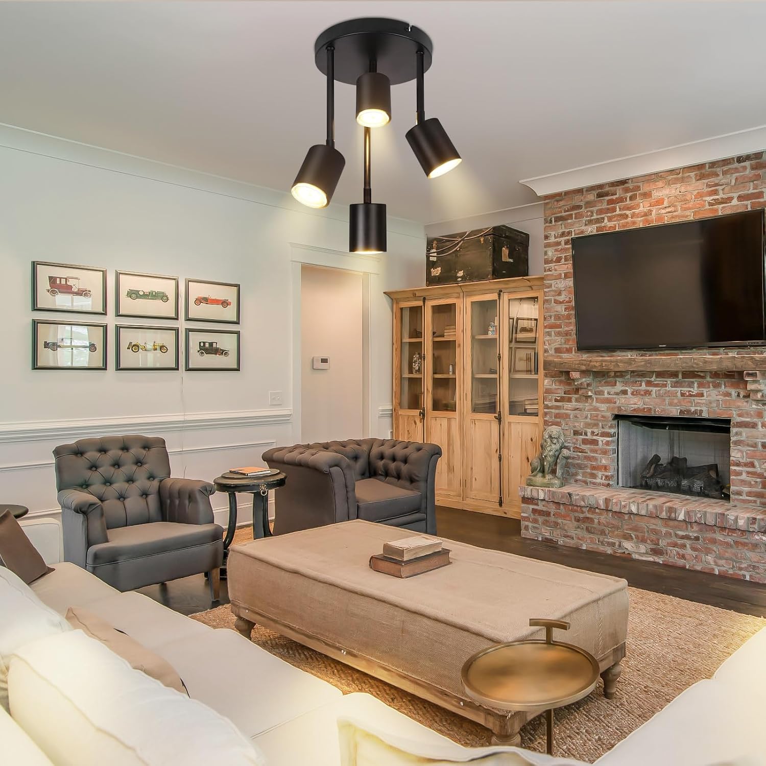 CLICKFUSION Deckenstrahler 4 Flammig Deckenlampe Schwarz - Schwenkbar Deckenleuchte LED GU10 Küchenlampe 350° Deckenspots Flurlampe Strahler für Küche Flur Schlafzimmer Wohnzimmer (ohne Leuchtmittel)