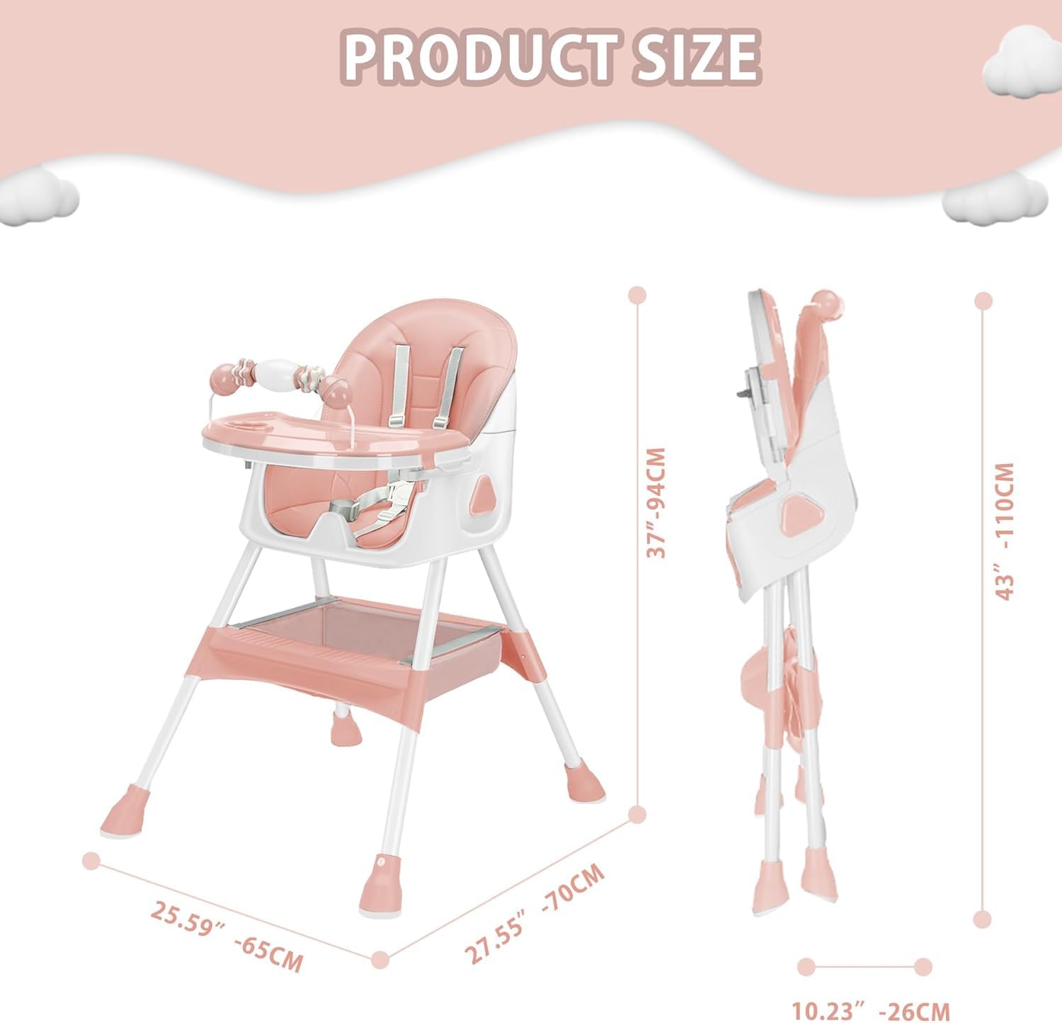 CLICKFUSION 3-in-1 Babyhochstuhl, Kinderstuhl Klappbar Baby Hochstuhl ab 6 Monate, Umwandelbarer Ess- und Spielhochstuhl mit Doppellagigem Essteller und Spielzeugregal