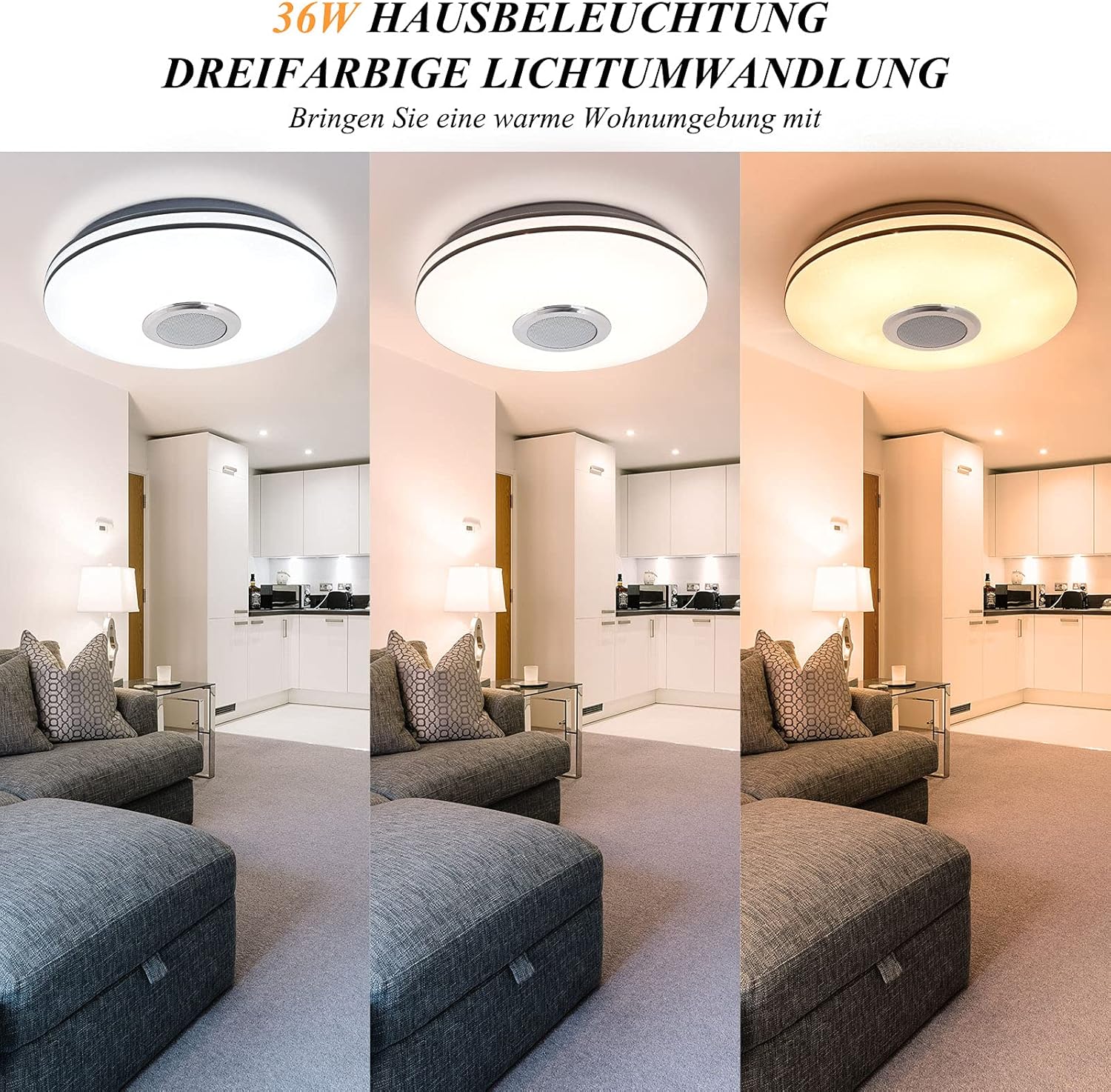 CLICKFUSION 36 W LED Ceiling Light Dimmable with Bluetooth Speaker, Remote Control and App Control, LED Ceiling Light with RGB Colour Changing, Music for Bedroom, Children's Room, Living Room [Energy Class D]
