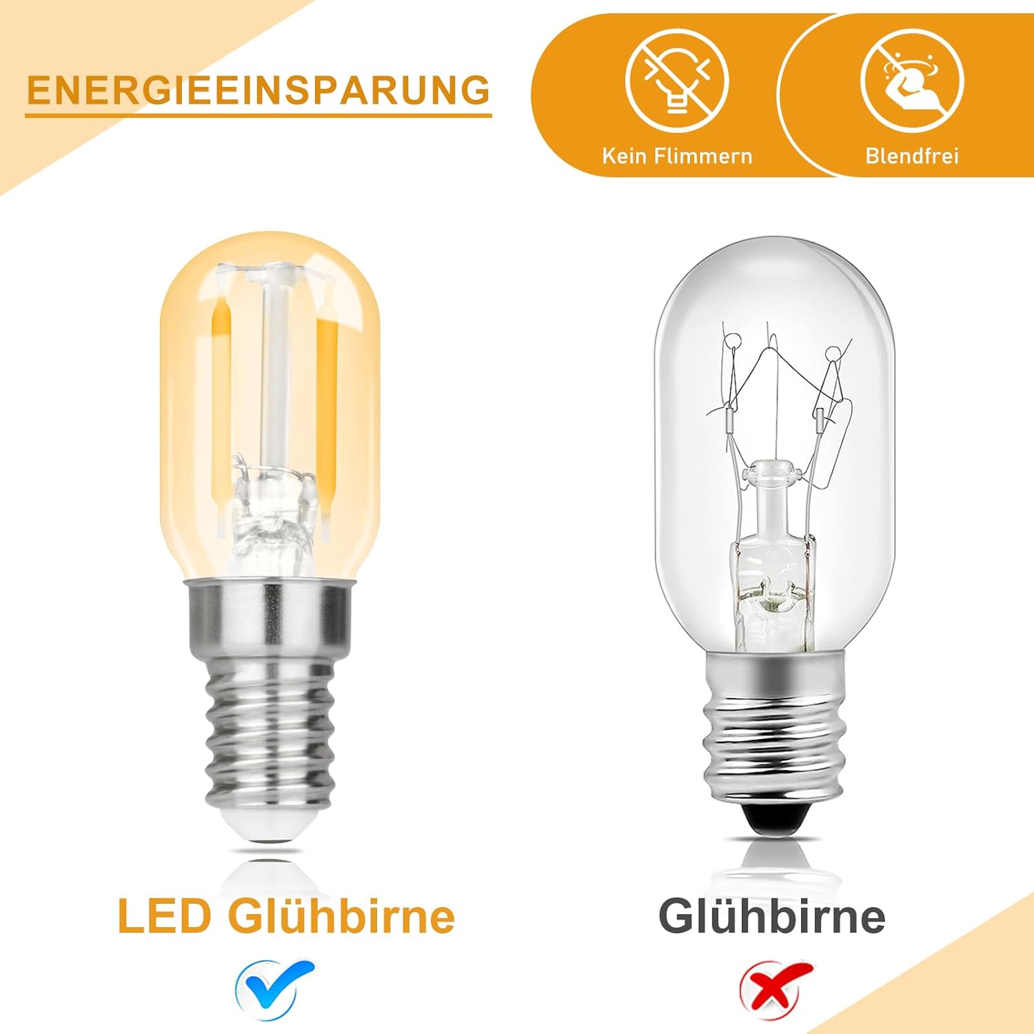 CLICKFUSION 2er pack E14 LED Warmweiss Glühbirne - T22 Vintage LED Lampen 2W Retro Edison Sockel Birne 2700K Warmweiß Leuchtmittel Energiesparlampe E14-Fassung Kühlschranklampe Nicht Dimmbar Light Bulb