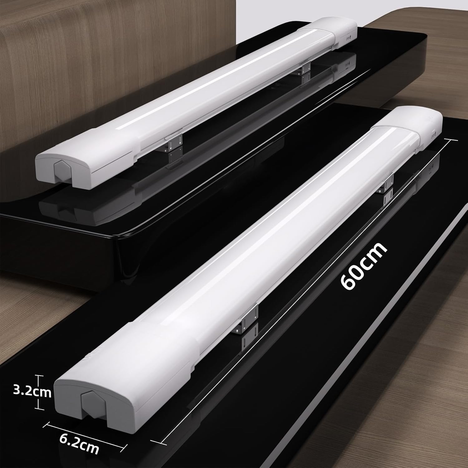 CLICKFUSIONLED Wet Room Light 60 cm with 18 W 5000 K Cool White 1980 Lumen Ultraslim Ceiling Light Wet Room Flat Waterproof IP65 Bath Light Workshop Lamp for Basement Garage White [Energy Class E]