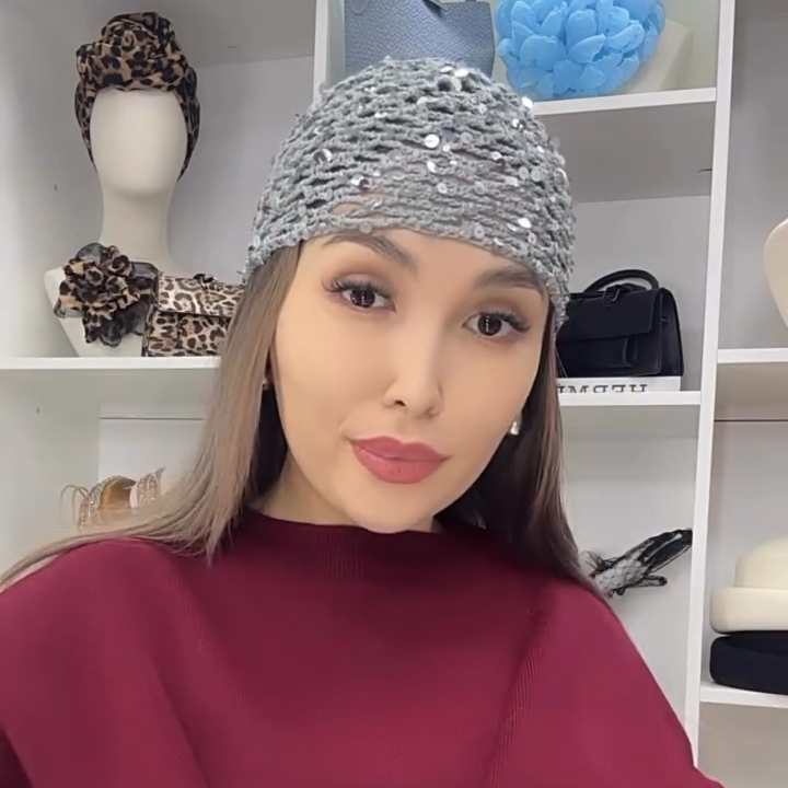 Hand knitted sequin hat
