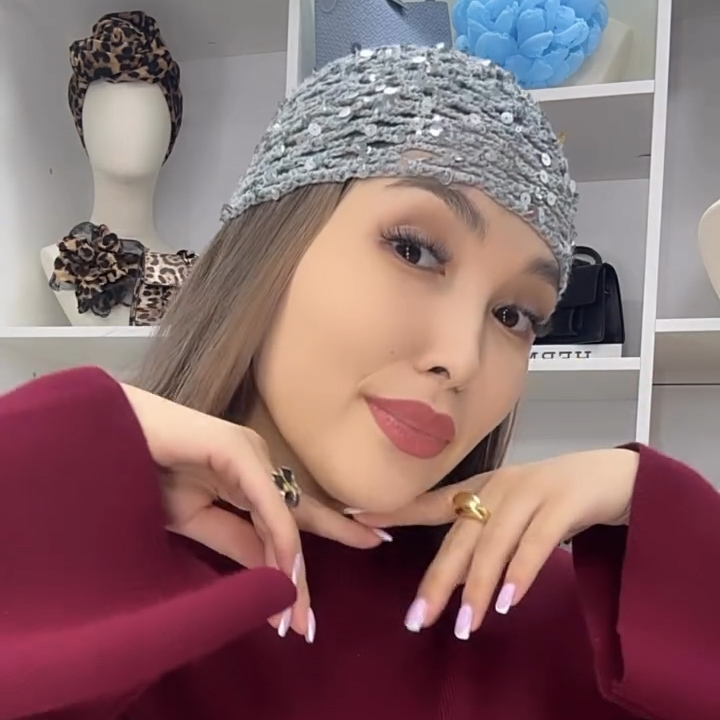 Hand knitted sequin hat