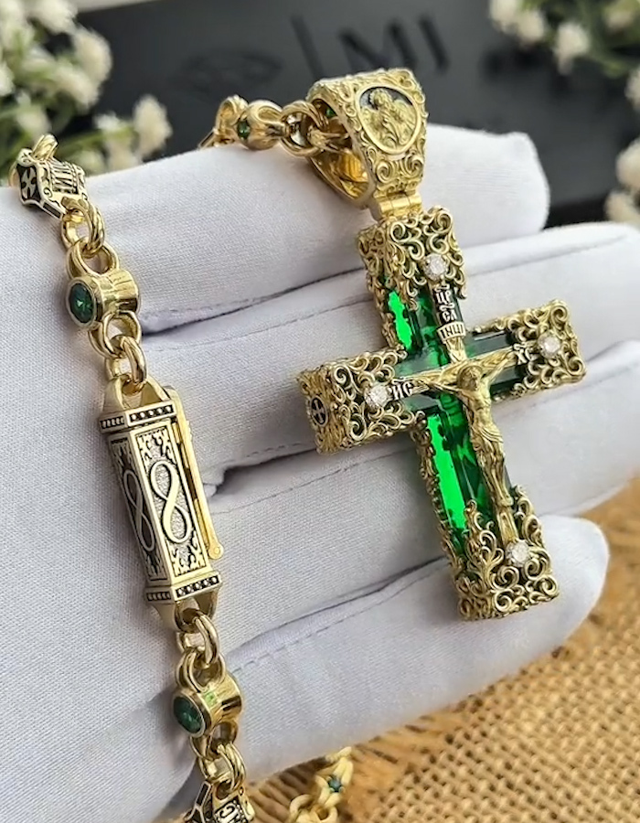 Silver 925 and gold 585 crystal  cross pendant necklace