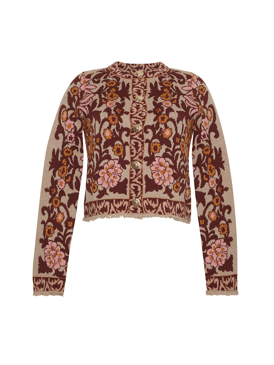 Lustrous Gold Buttons Knit Cardigan Adorned 