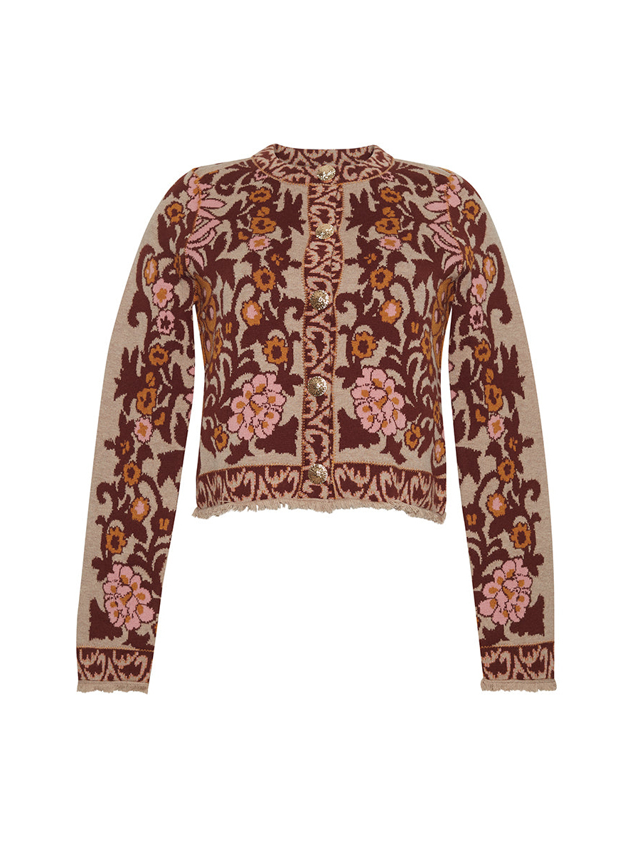 Lustrous Gold Buttons Knit Cardigan Adorned 