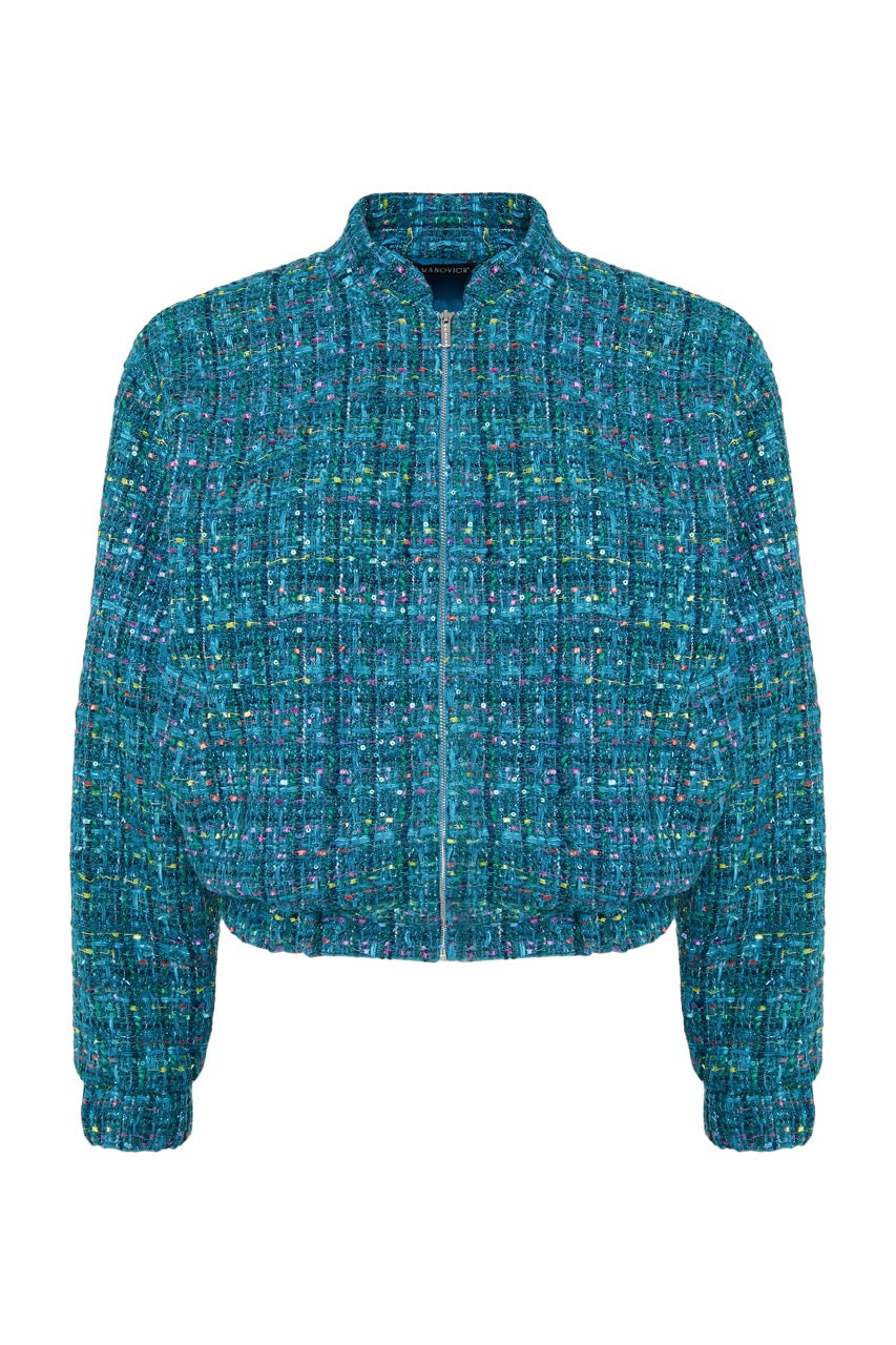 Tweed bomber jacket & flared trousers & hat