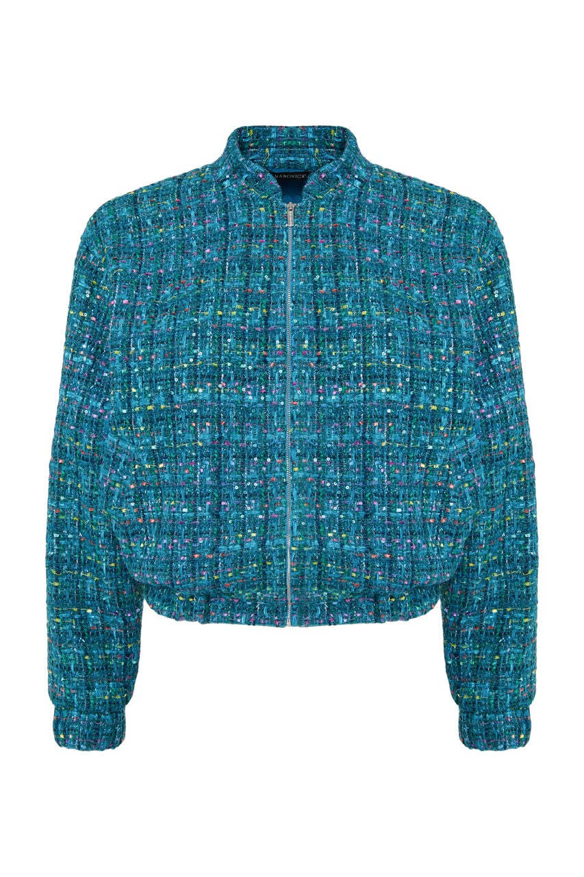 Tweed bomber jacket & flared trousers & hat