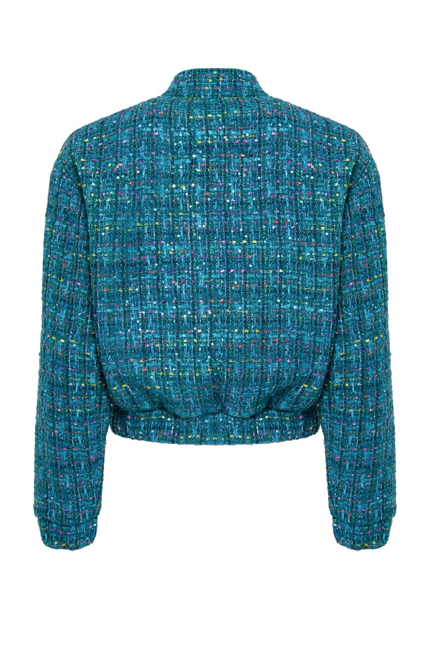 Tweed bomber jacket & flared trousers & hat