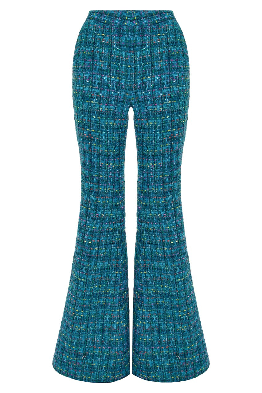 Tweed bomber jacket & flared trousers & hat