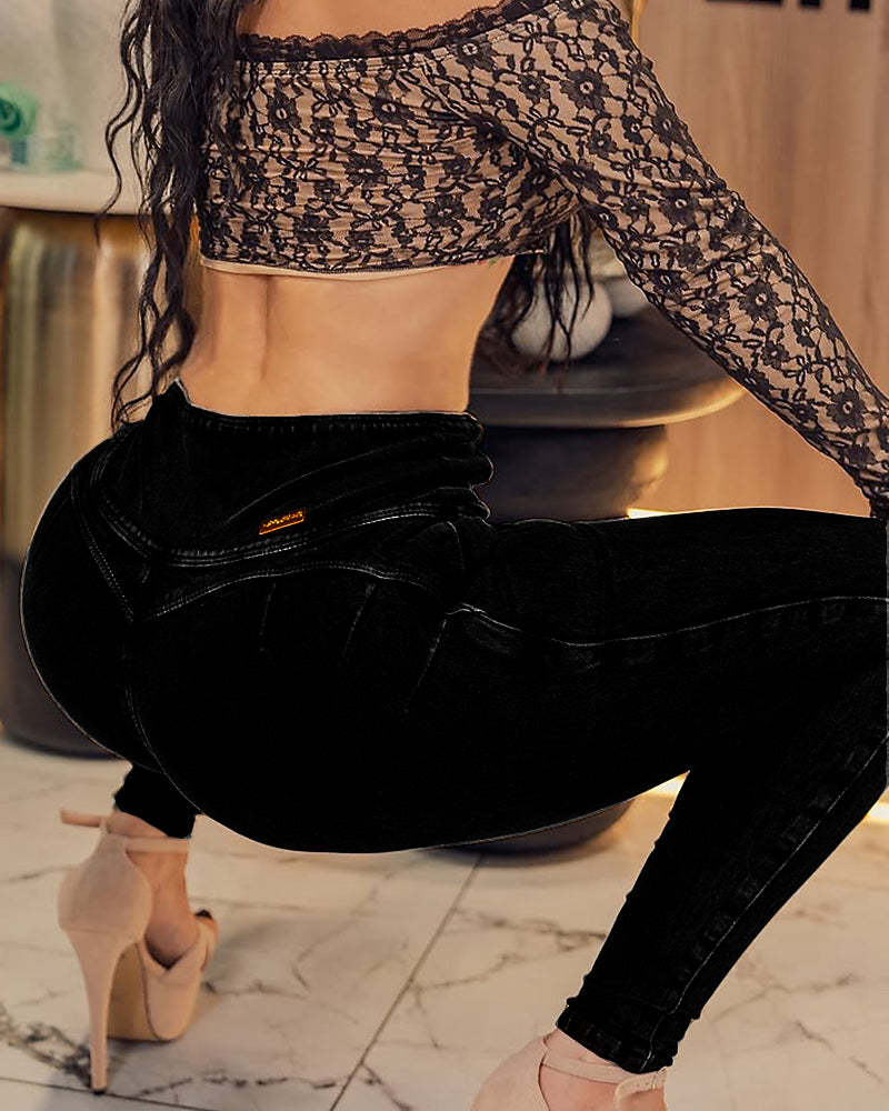 Vintage Distressed Multi Button Tummy Control Jeans