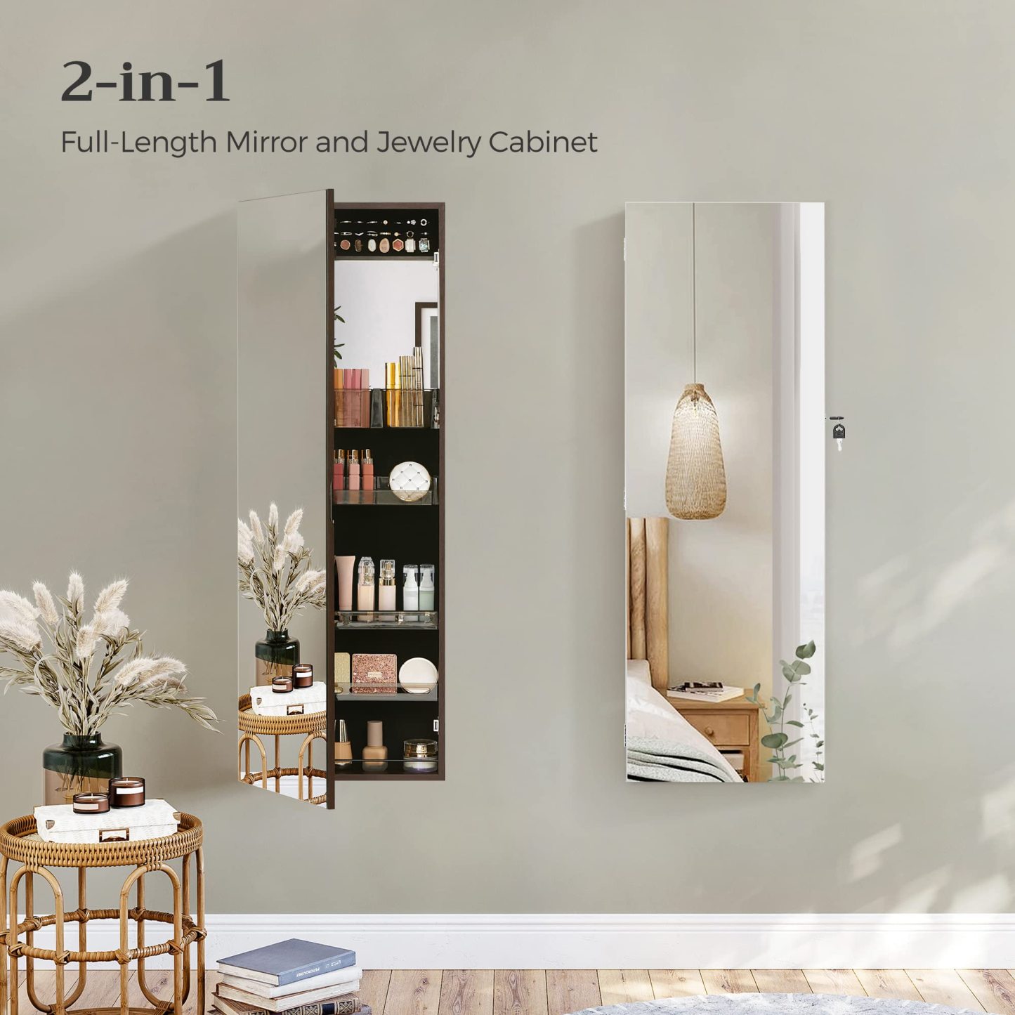 Door Mount Storage Organizer Full-Length Frameless Mirror