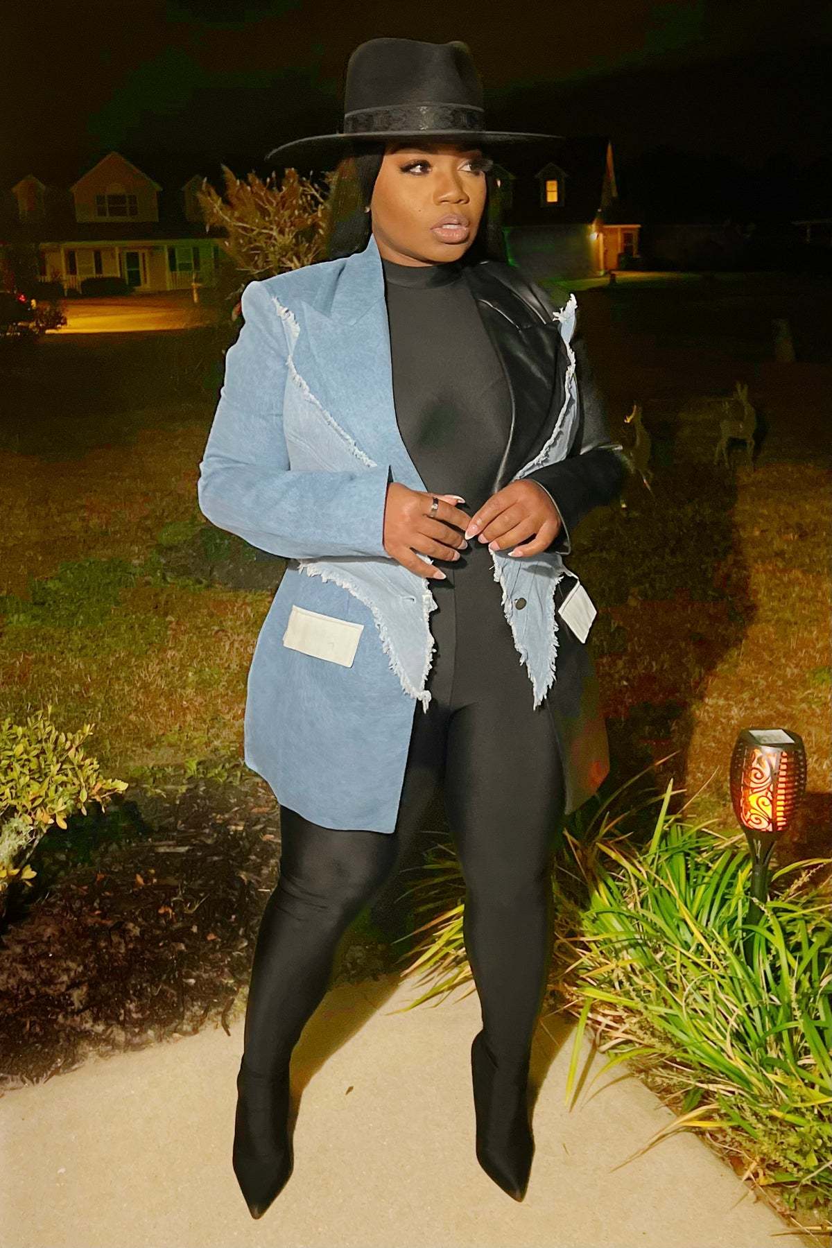 Vegan Leather And Denim Blazer