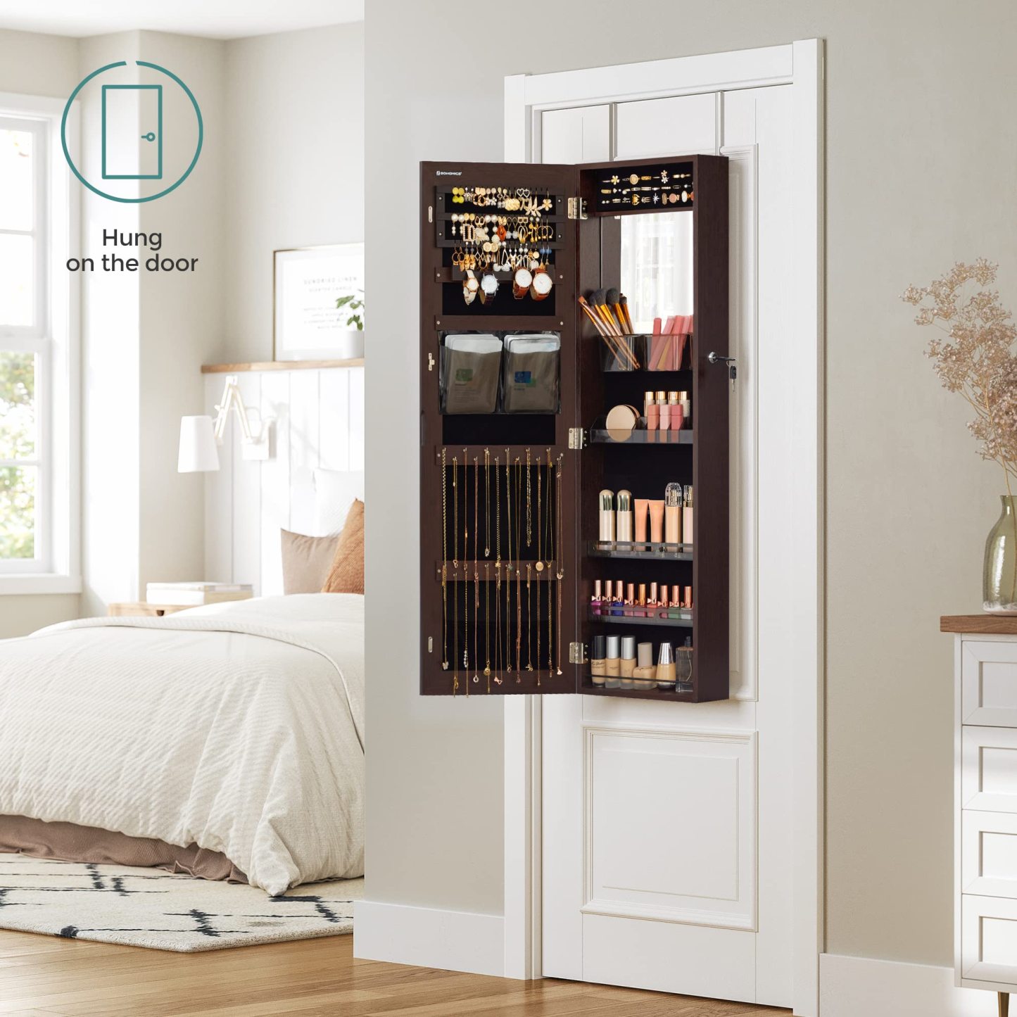 Door Mount Storage Organizer Full-Length Frameless Mirror