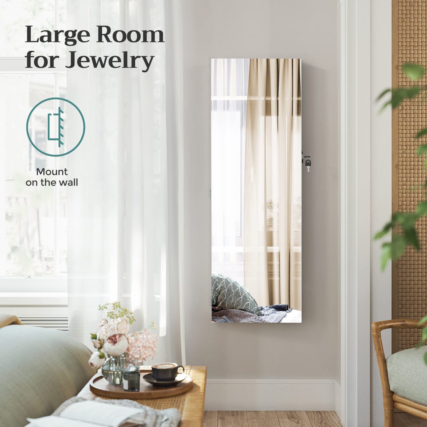 Door Mount Storage Organizer Full-Length Frameless Mirror
