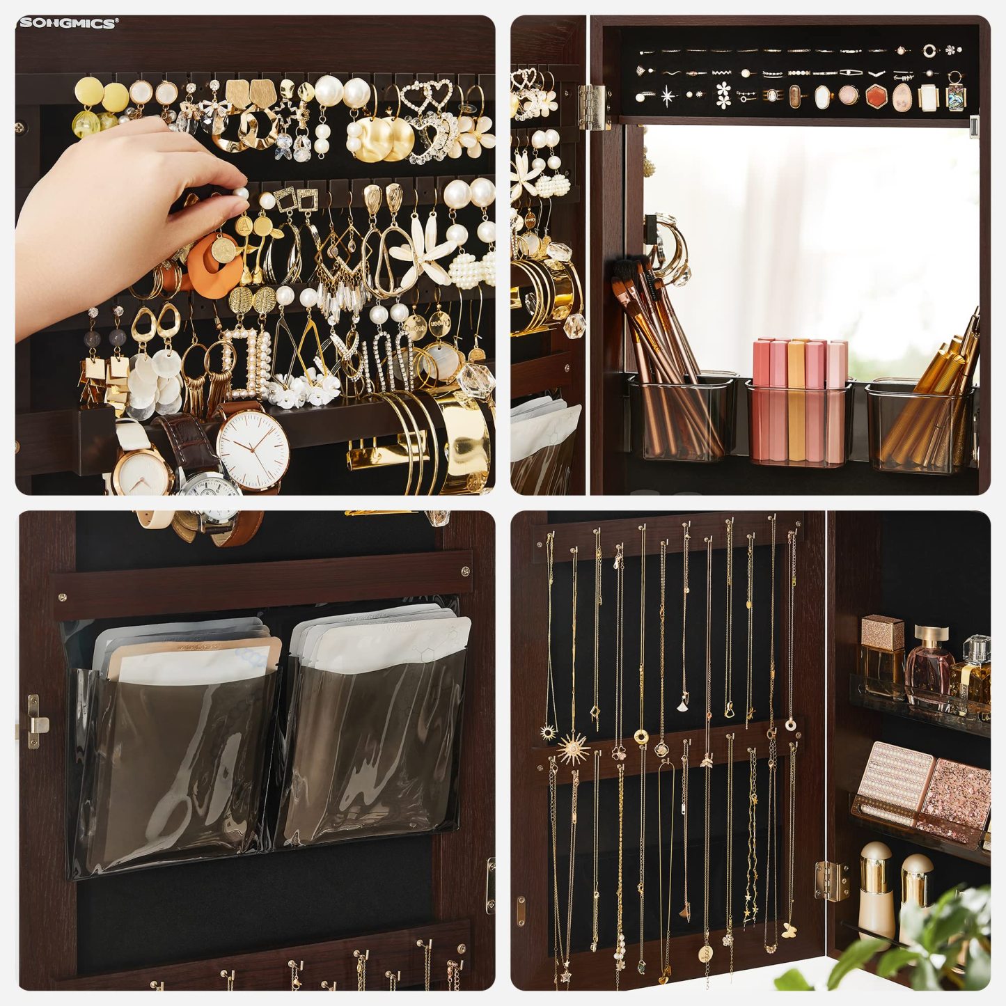 Door Mount Storage Organizer Full-Length Frameless Mirror