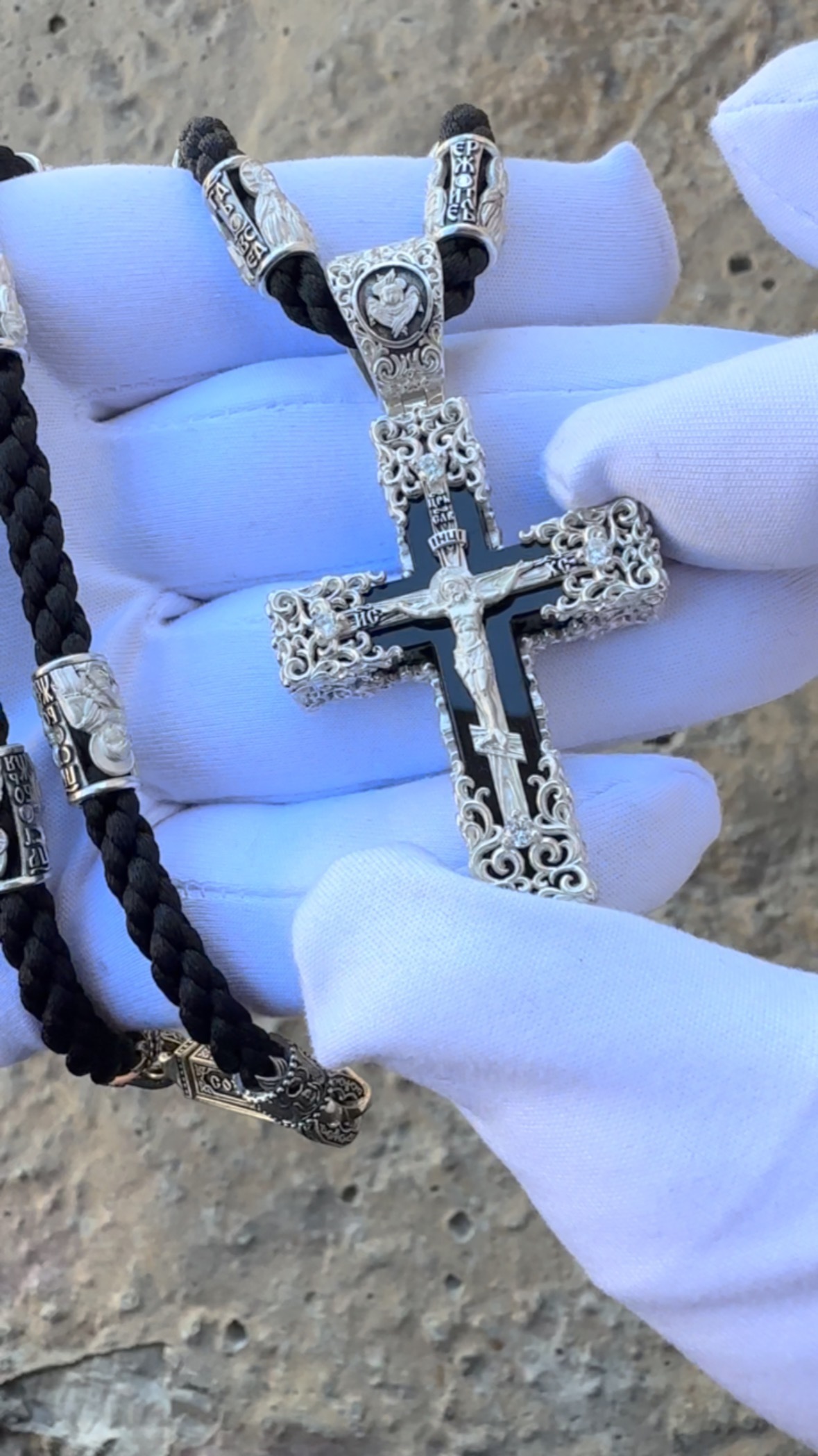 Silver 925 and gold 585 crystal  cross pendant necklace