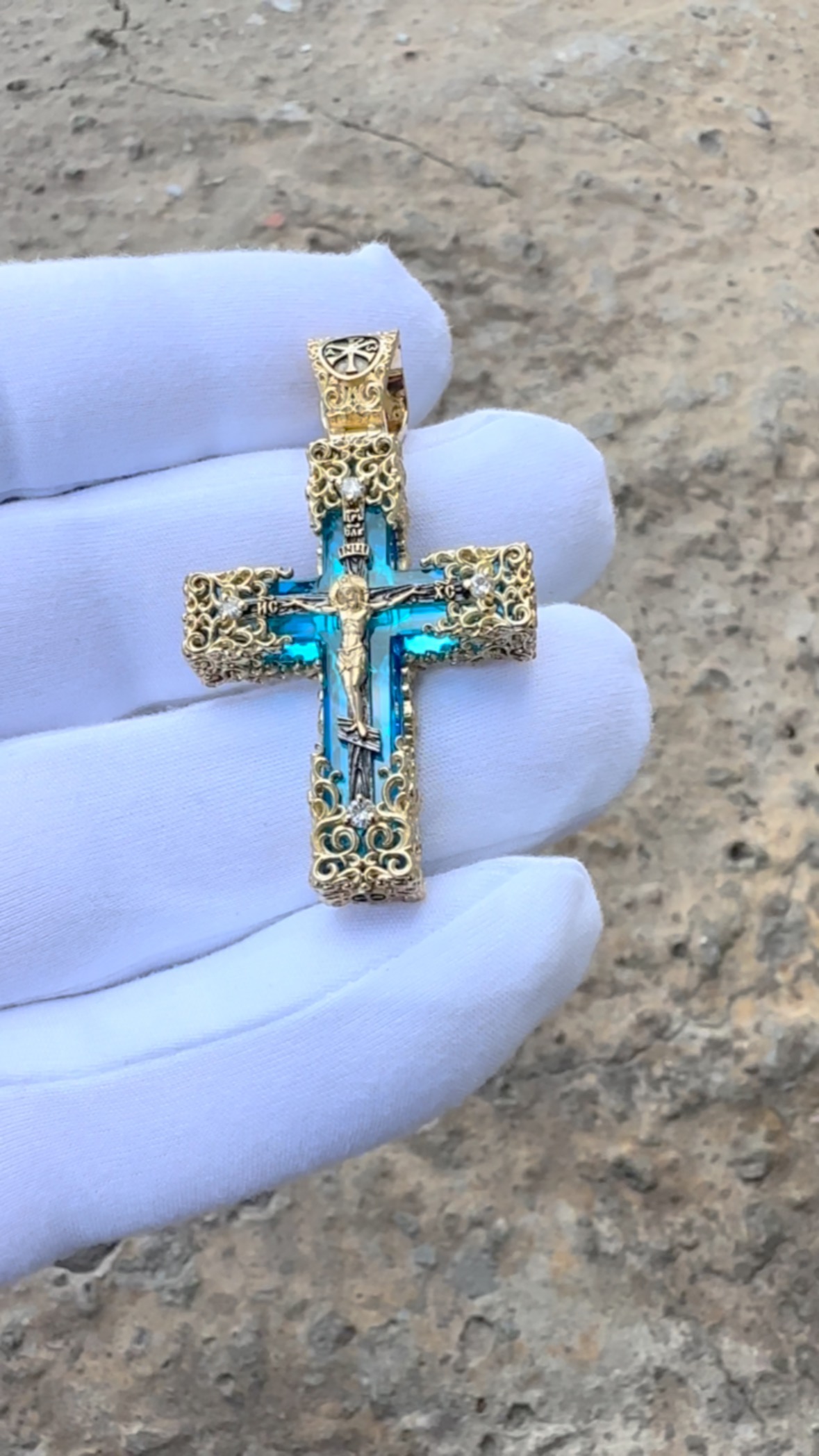 Silver 925 and gold 585 crystal  cross pendant necklace