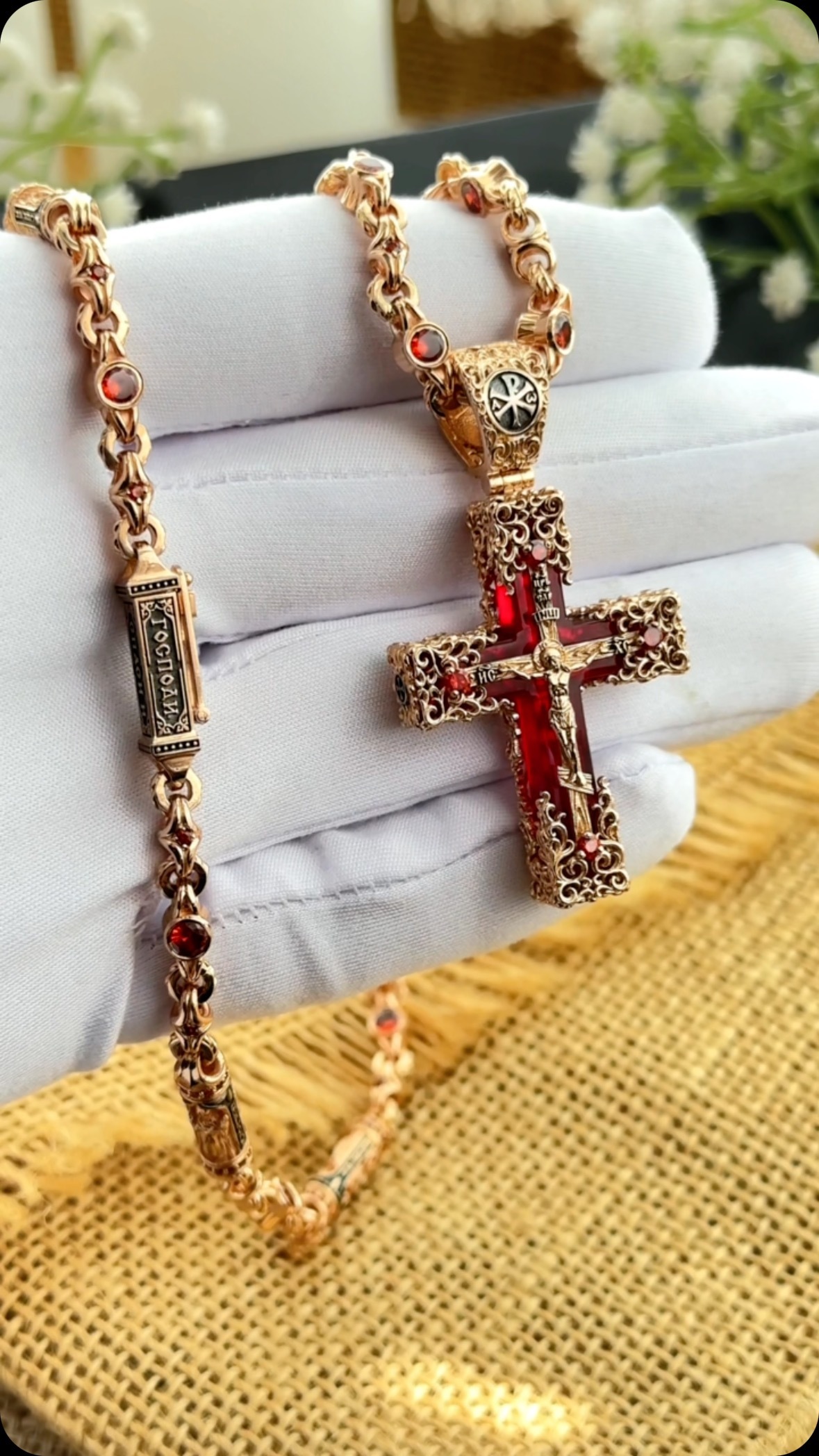 Silver 925 and gold 585 crystal  cross pendant necklace