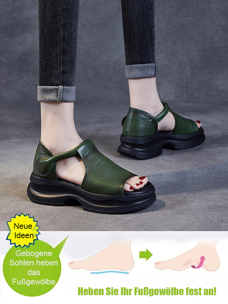 5cm Plateau-Wedgesandalen im koreanischen Stil mit offenem Zeh – echtes Leder ohne Fußschmerzen bei langem Gehen
